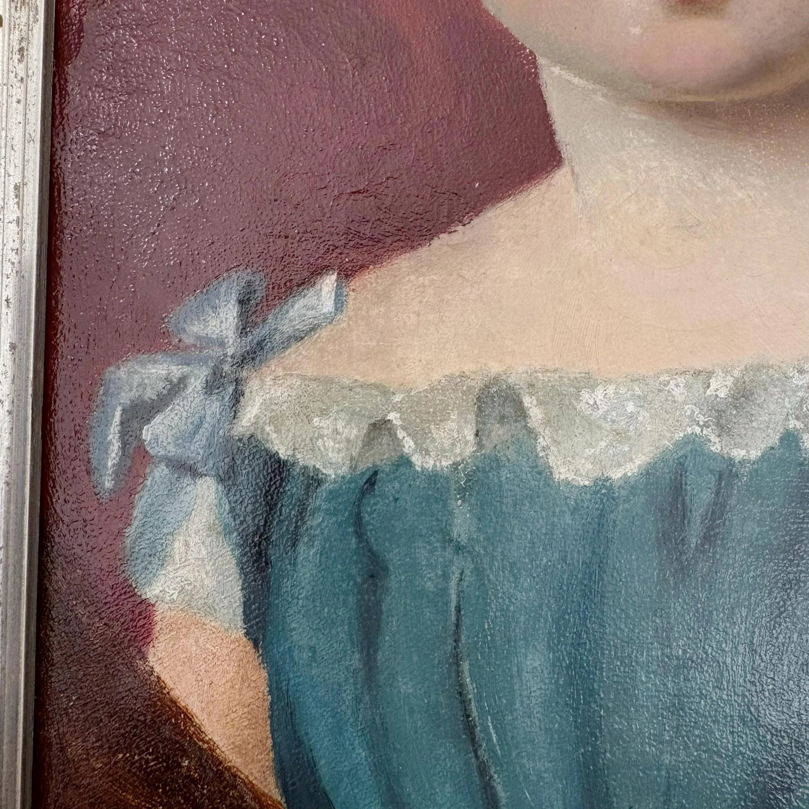 Early 20th Century Folk Art Child Portrait Oil Painting, Antique Oil Painting - 5