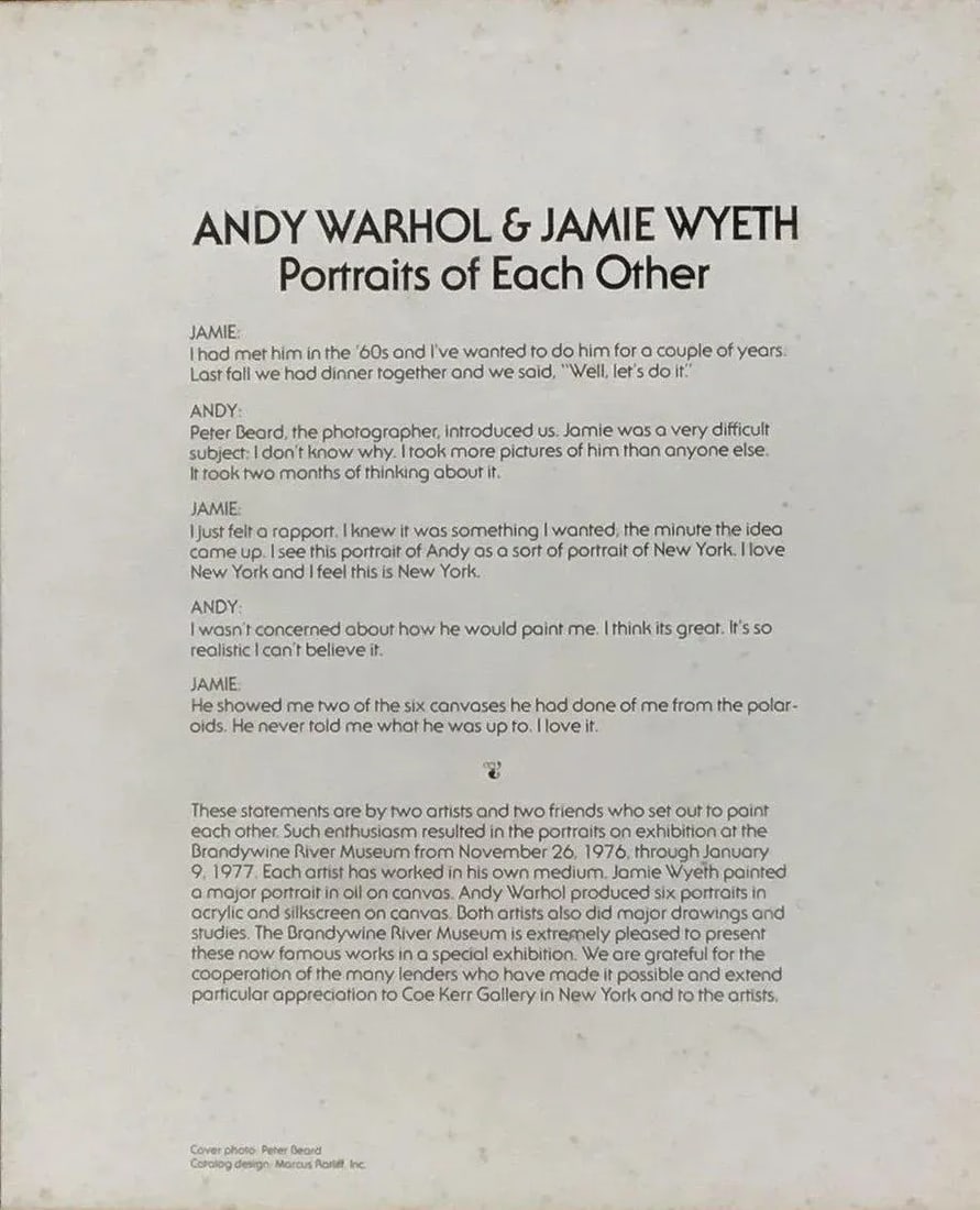 Andy Warhol & Jamie Wyeth "Portraits of Each Other" Original Signed Exhibition Program - 3