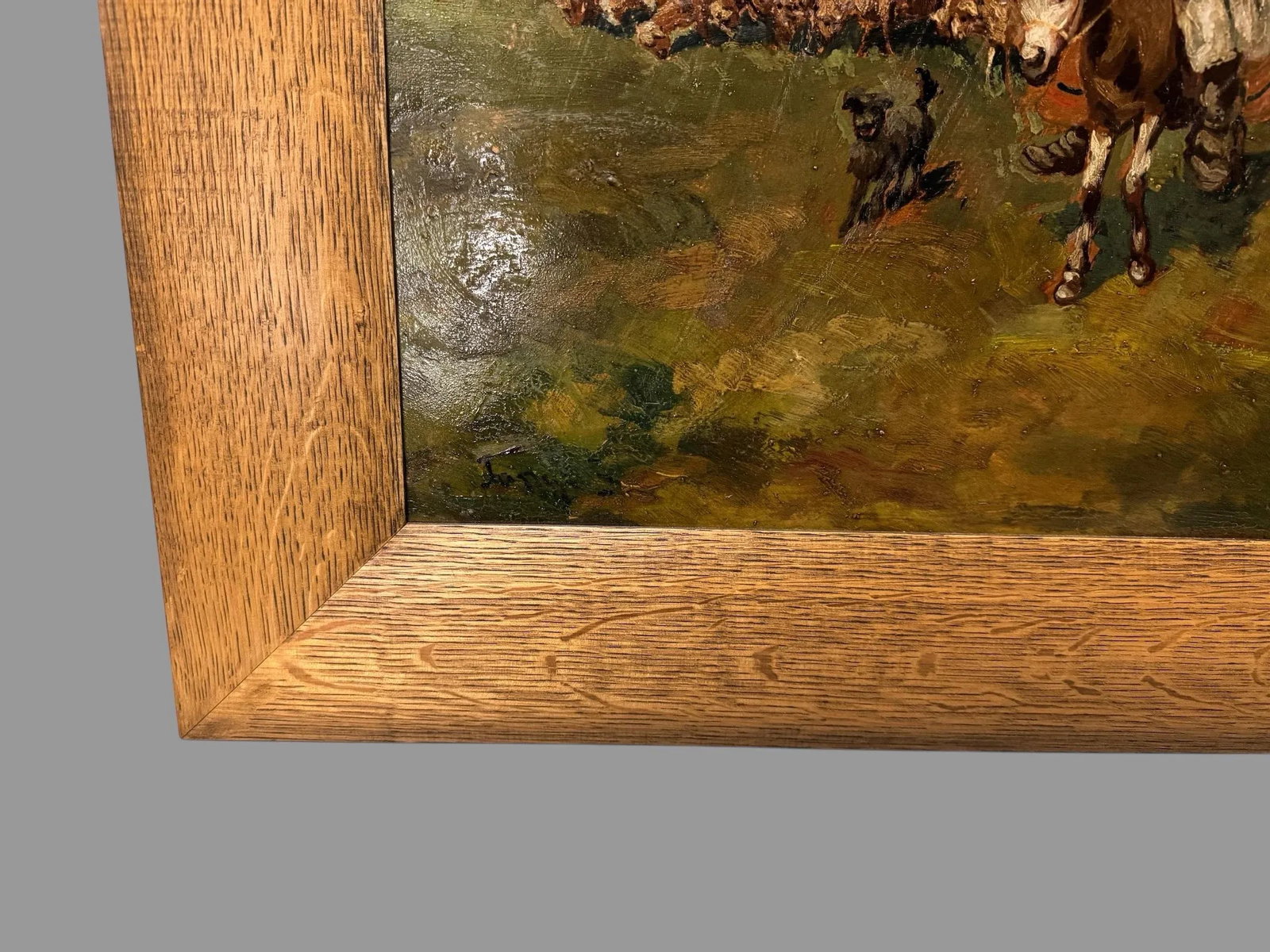 Artist Signed Antique Oil on Board Painting of Shepherd, Sheep & Dog - 5