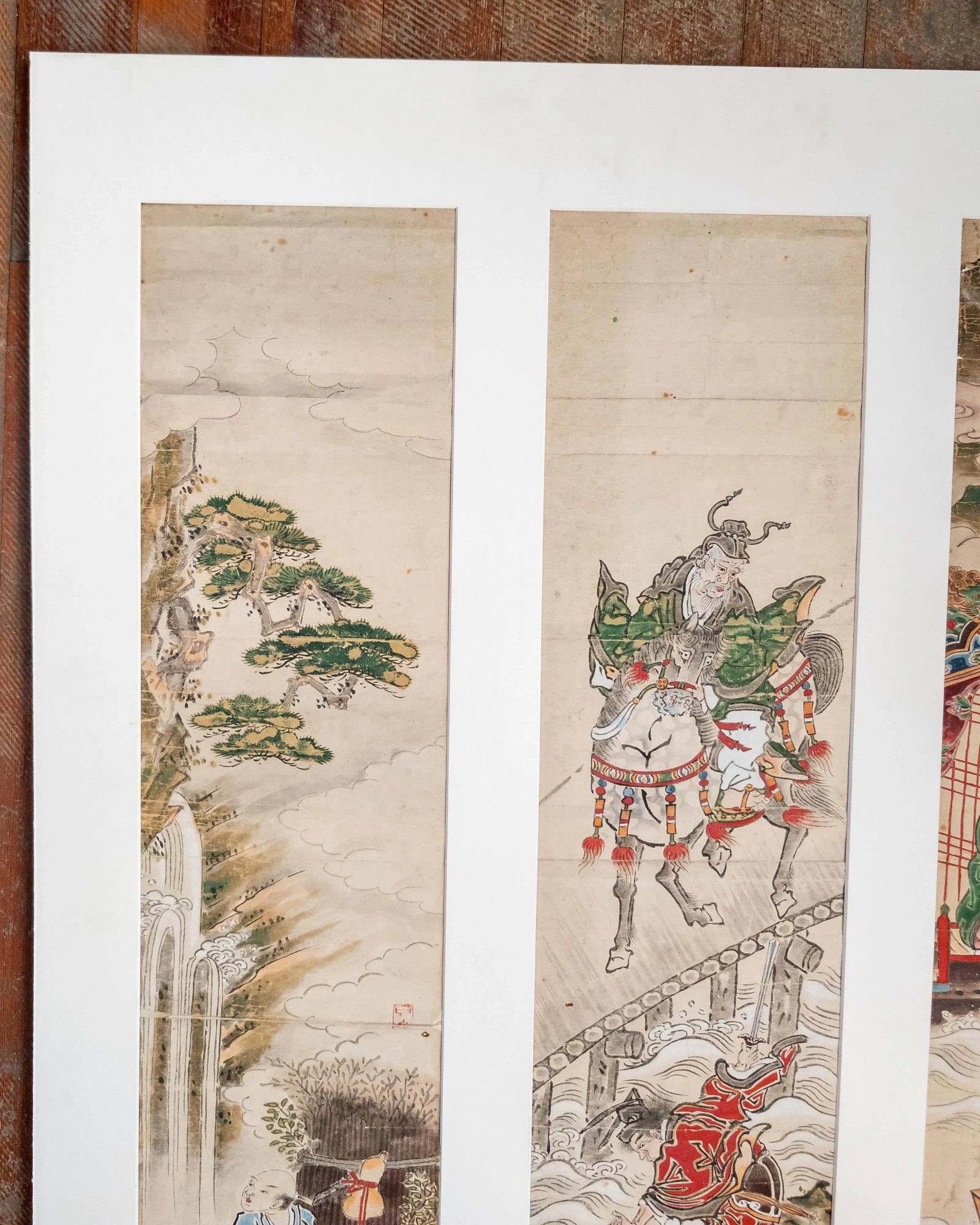 19th Century Japanese Watercolor Triptych Scroll Painting, Signed - 2