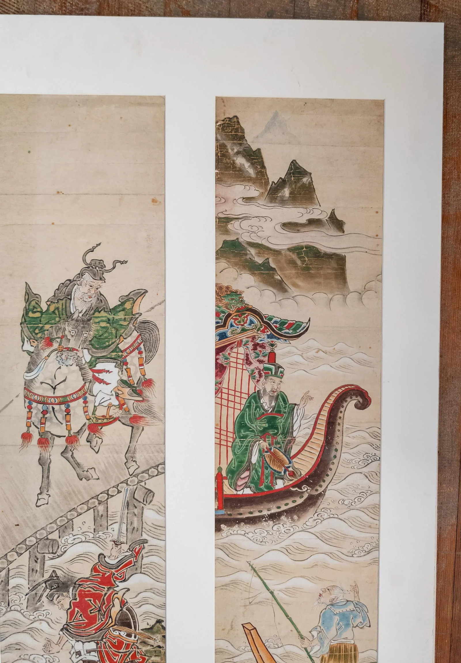 19th Century Japanese Watercolor Triptych Scroll Painting, Signed - 3