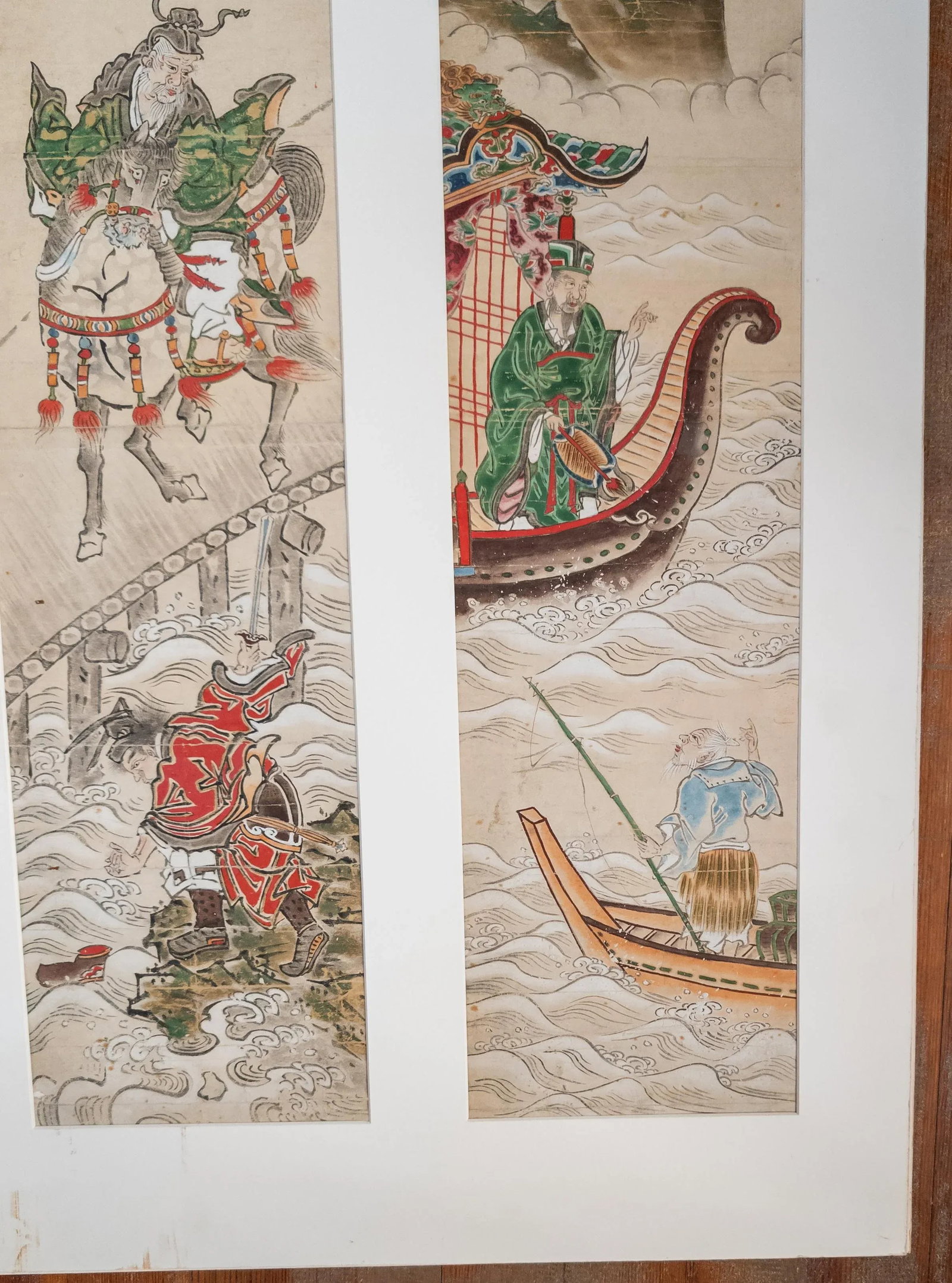 19th Century Japanese Watercolor Triptych Scroll Painting, Signed - 4