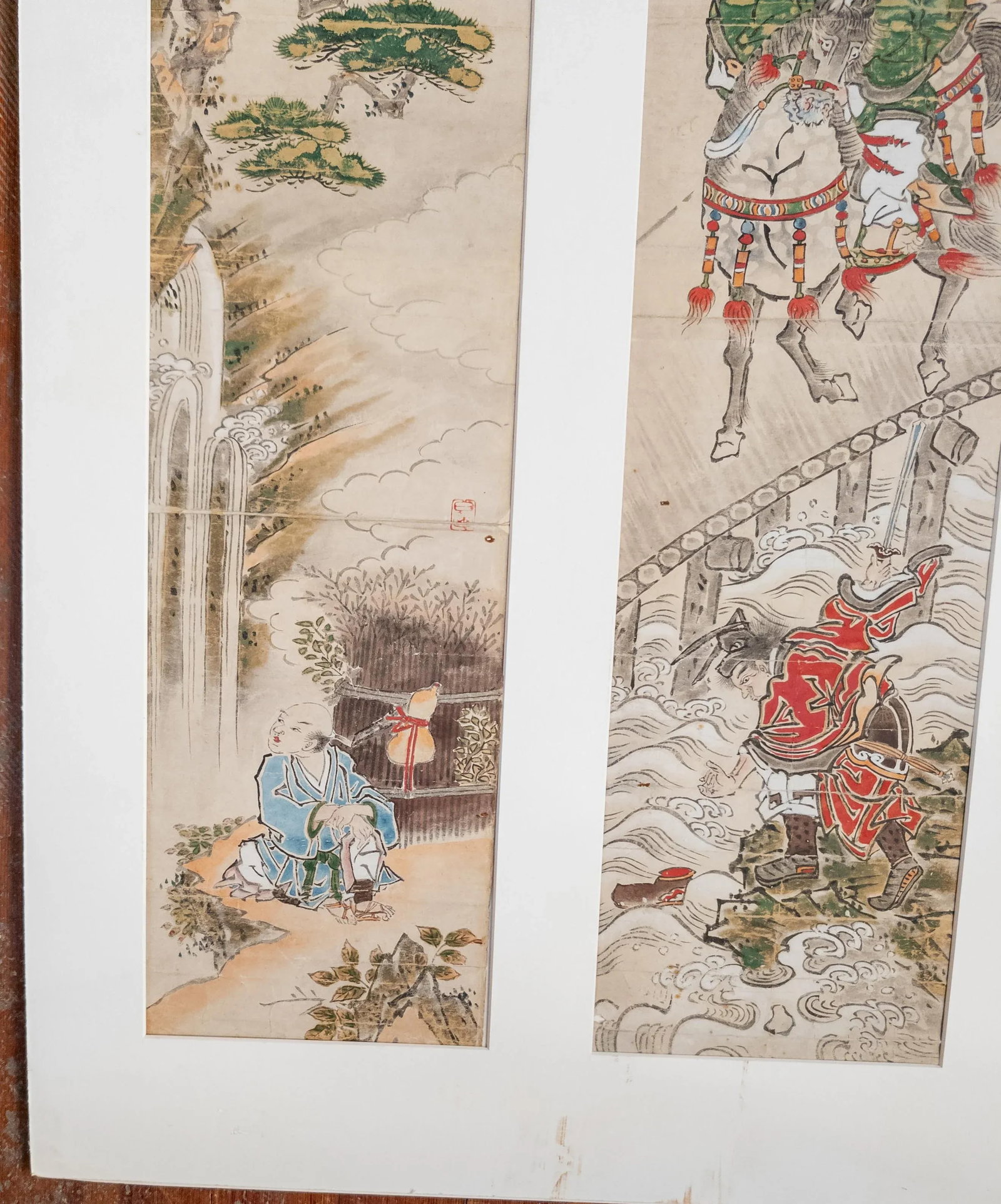 19th Century Japanese Watercolor Triptych Scroll Painting, Signed - 5