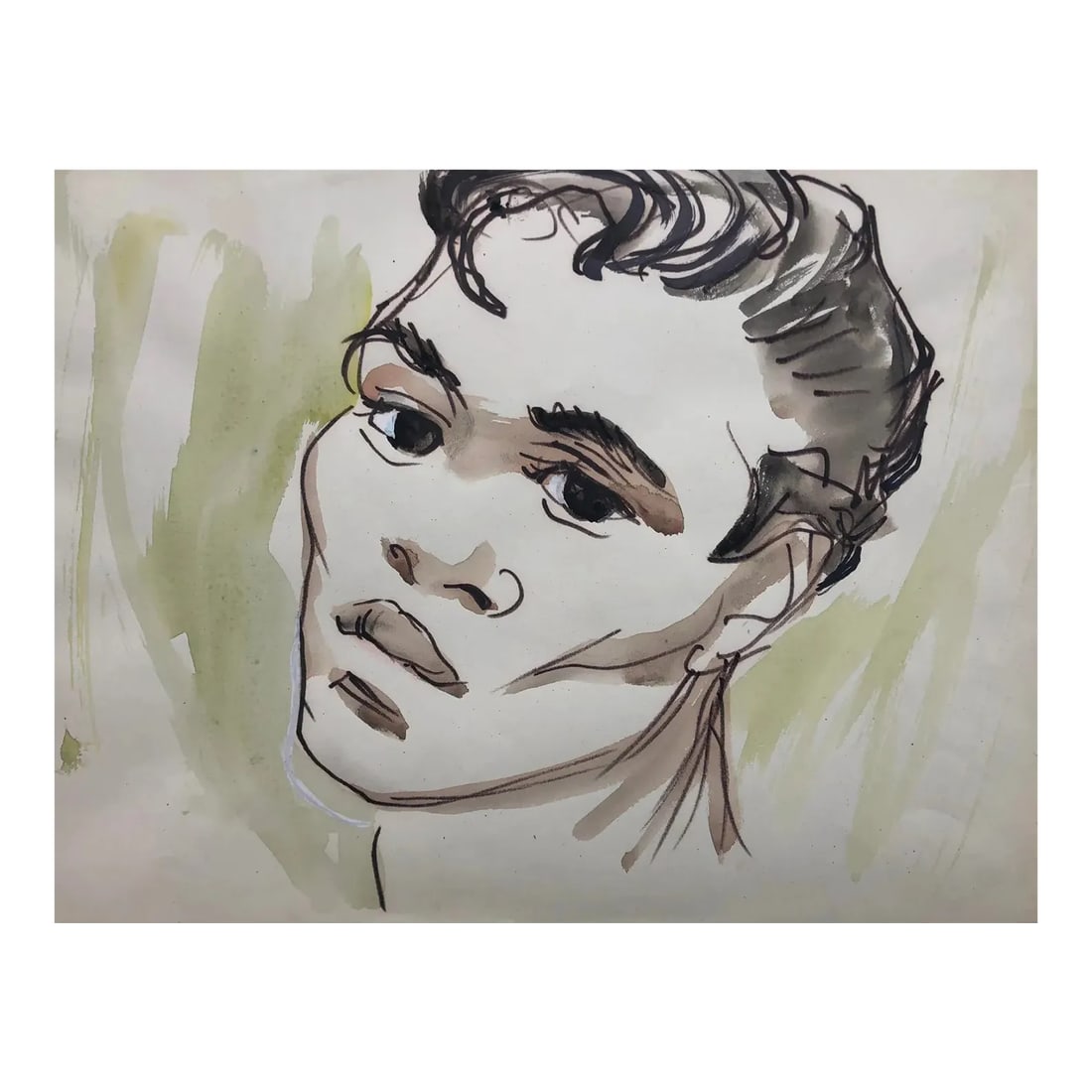1960s Emlen Etting Portrait of a Man: Portrait of a man by gay Philadelphia artist Emlen Pope Etting Jr (1905-1993). This work is signed on the back in pencil. Condition: Alterations: Original Condition Unaltered Imperfections: Some
