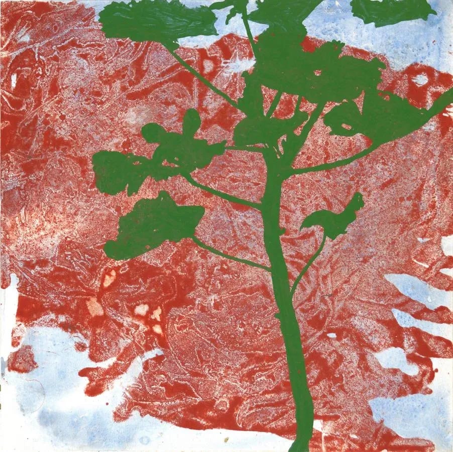 Plant Portraits #1 - "Patriot", Original Painting: This series honors plant life and its close relationship to us. Each plant in this series is anthropomorphized as posing in front of a nature backdrop as if sitting for a portrait. To signify the