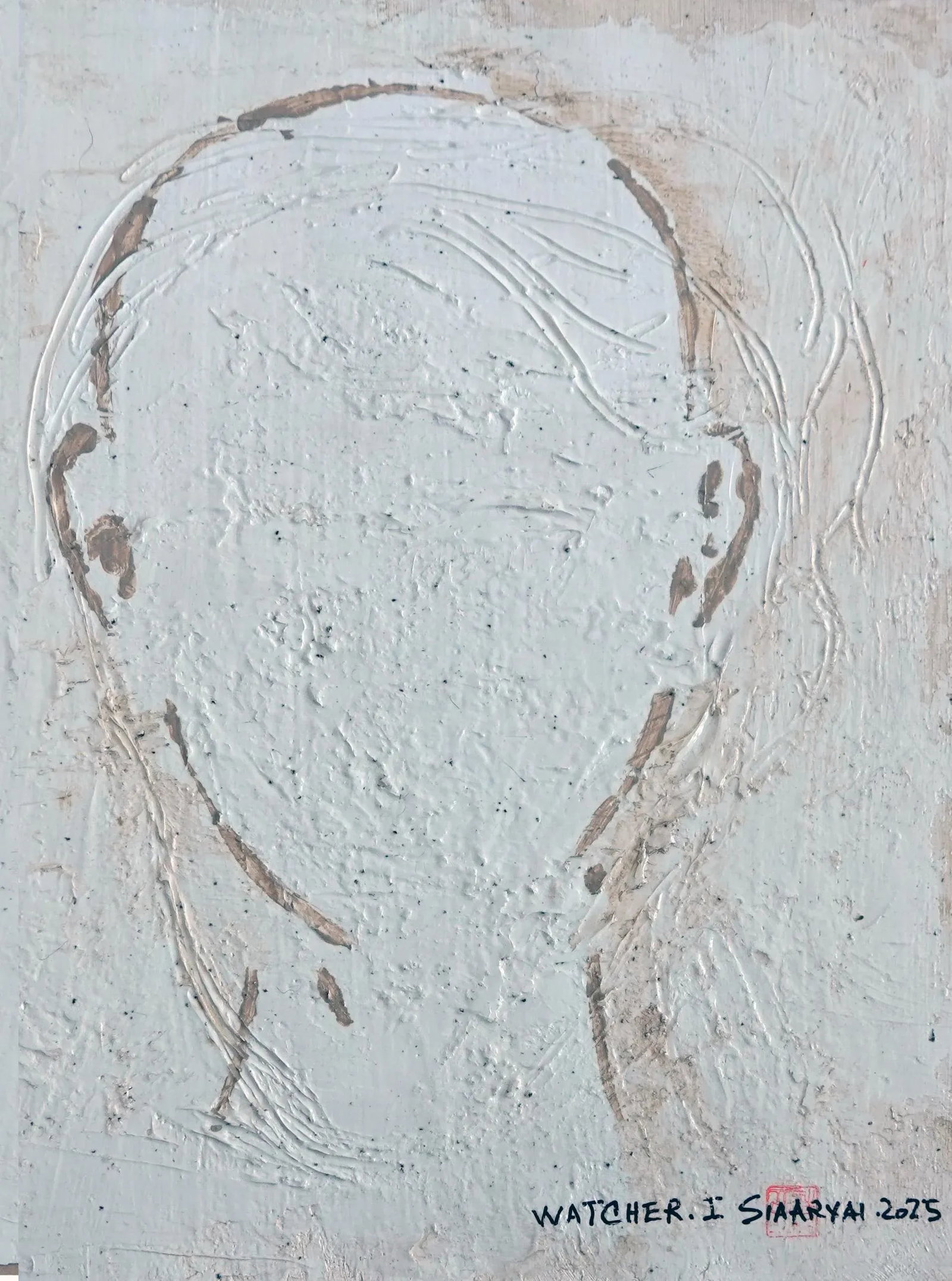 Watcher. I White Framed Surreal Painting on Canvas - 2