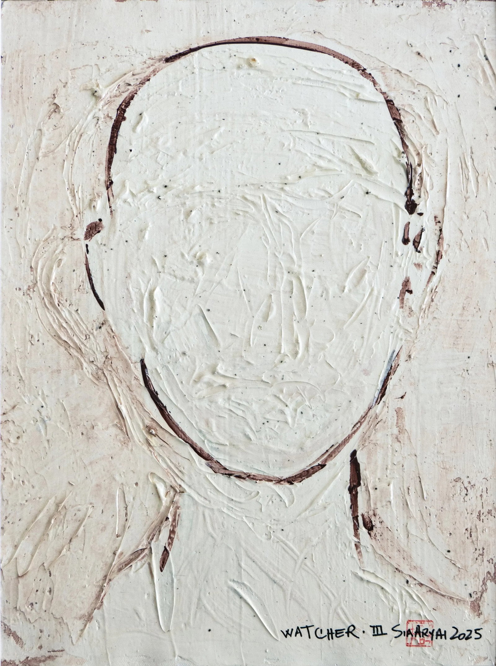 Wacher. III Surreal White Framed Abstract Portrait Painting - 2