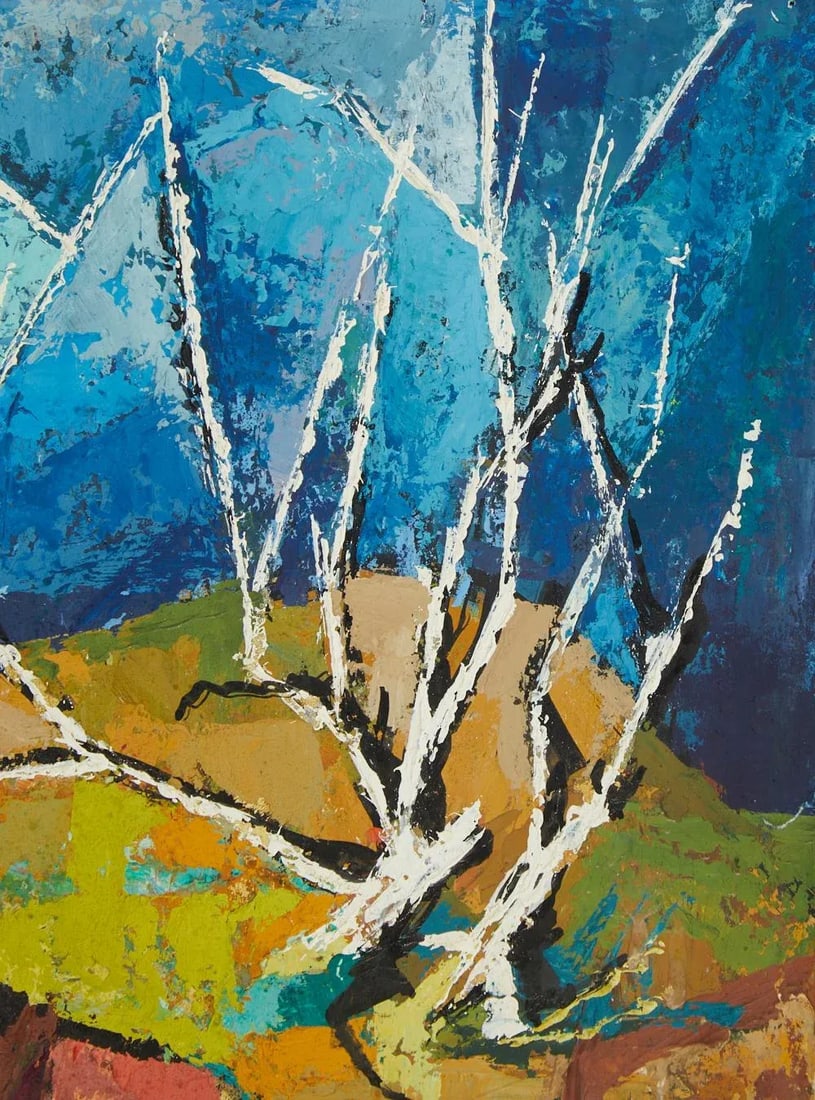 MCM Abstract Landscape Acrylic Painting on Mat Board Cubism - 2