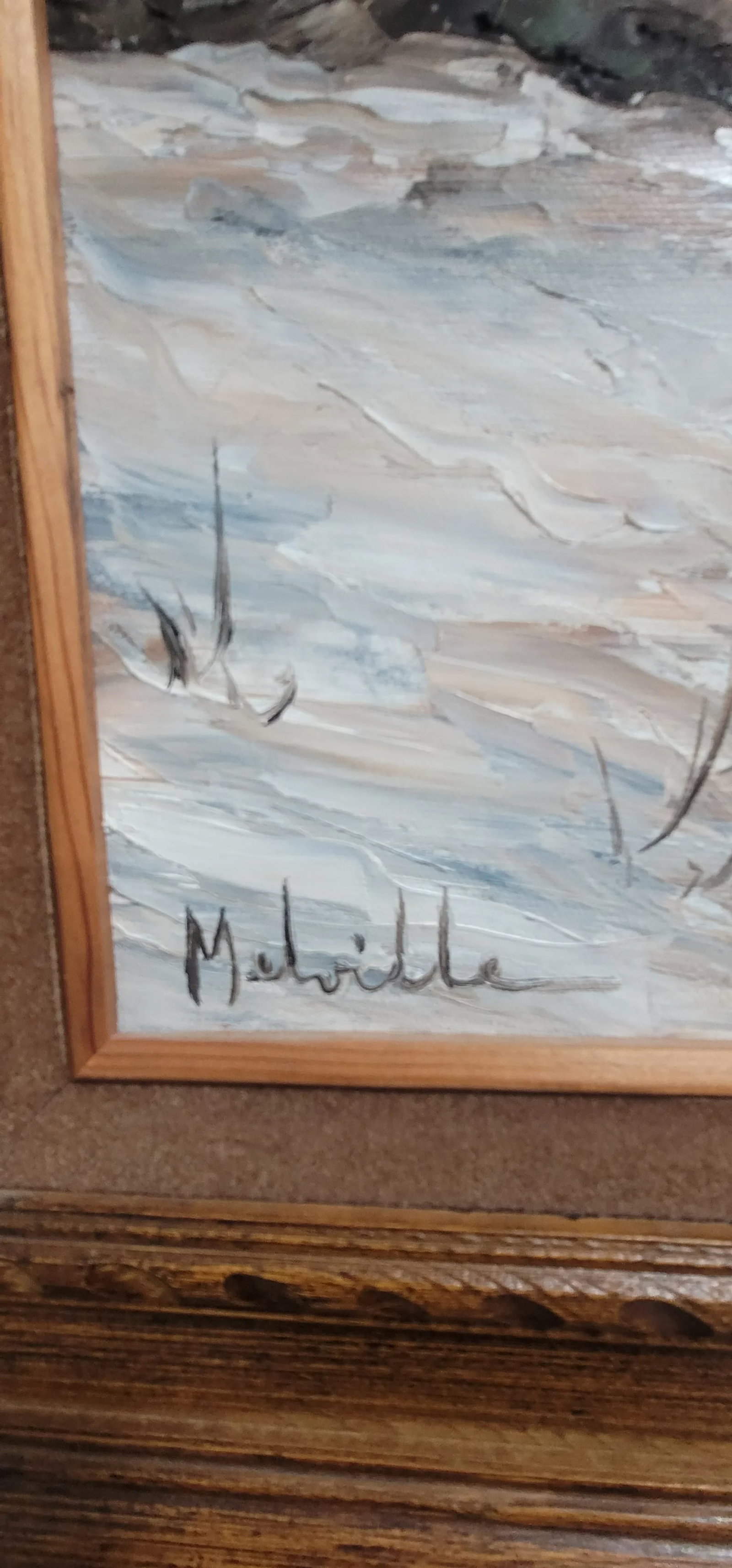 1980s Forest & Snow Capped Mountain, Vintage Oil Painting Melville 28" - 7