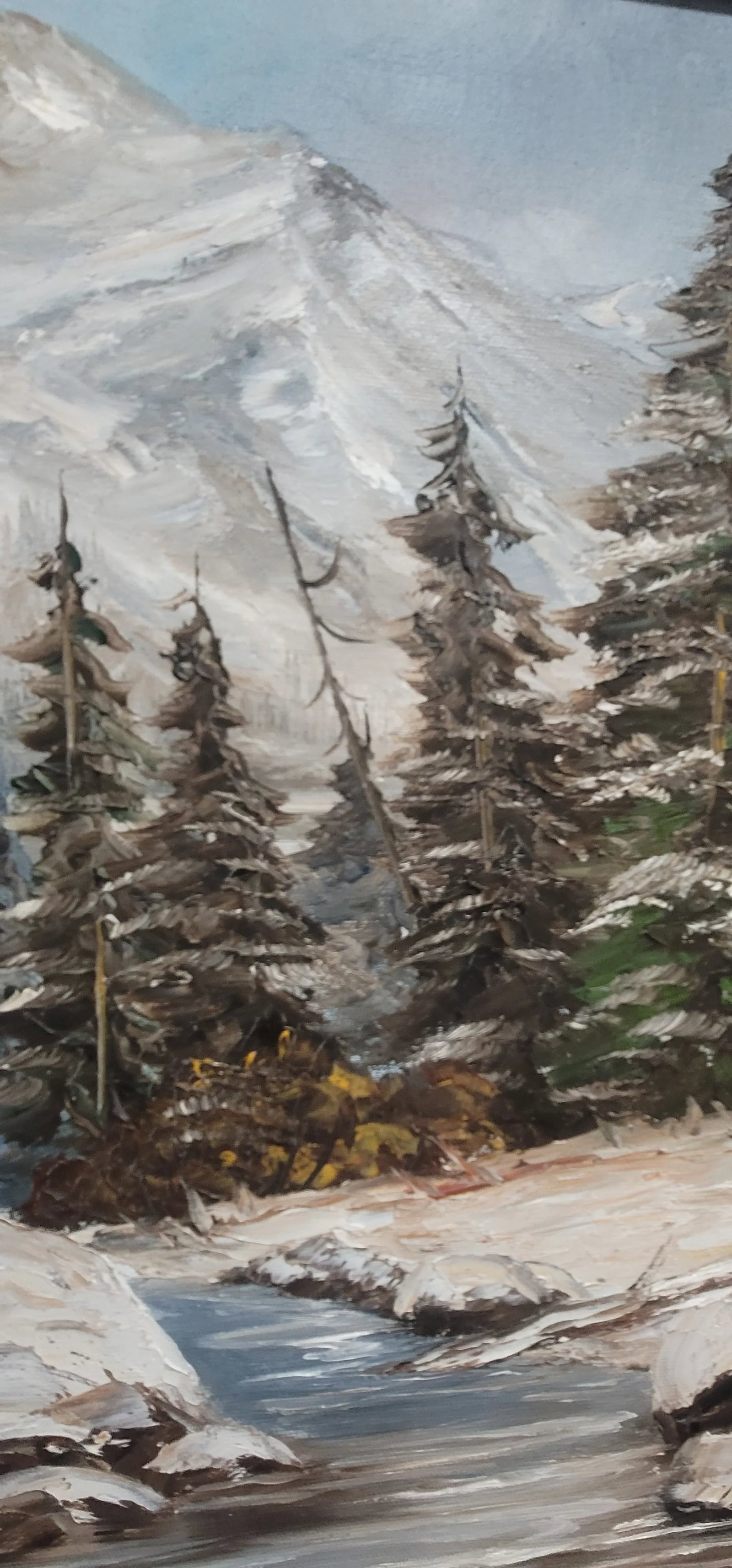 1980s Forest & Snow Capped Mountain, Vintage Oil Painting Melville 28" - 8