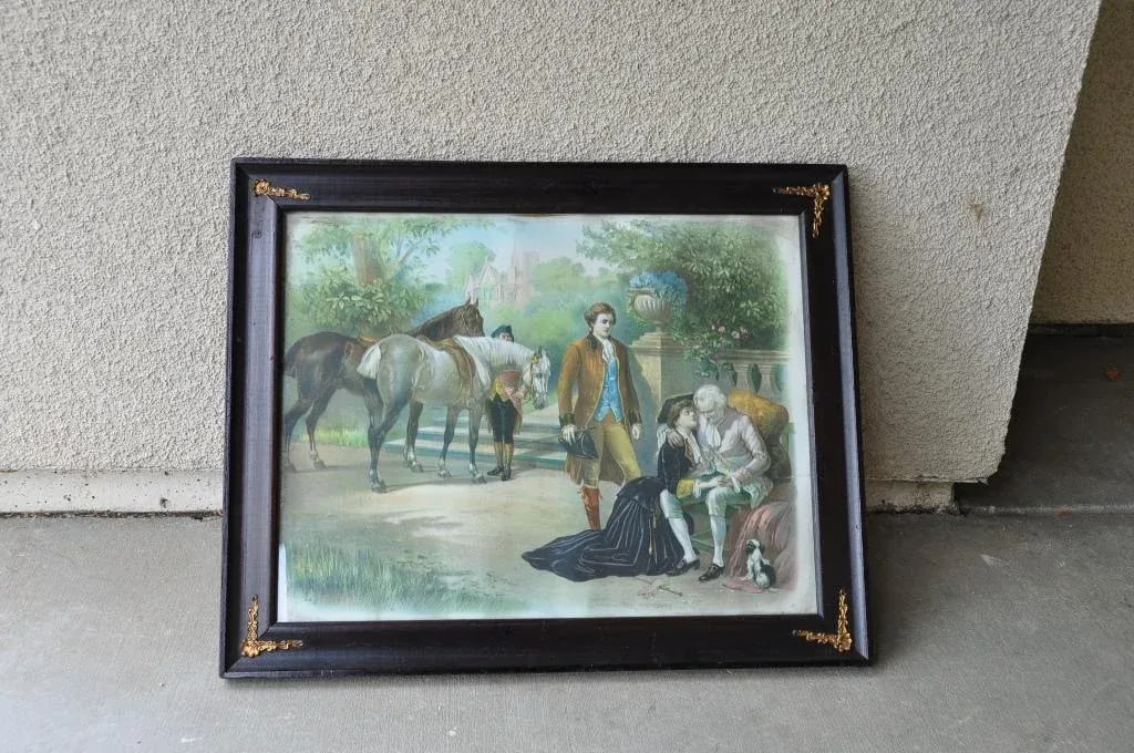 Vintage Framed Chromolithograph Depicting a Farewell Scene - 2