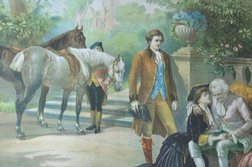 Vintage Framed Chromolithograph Depicting a Farewell Scene - 3
