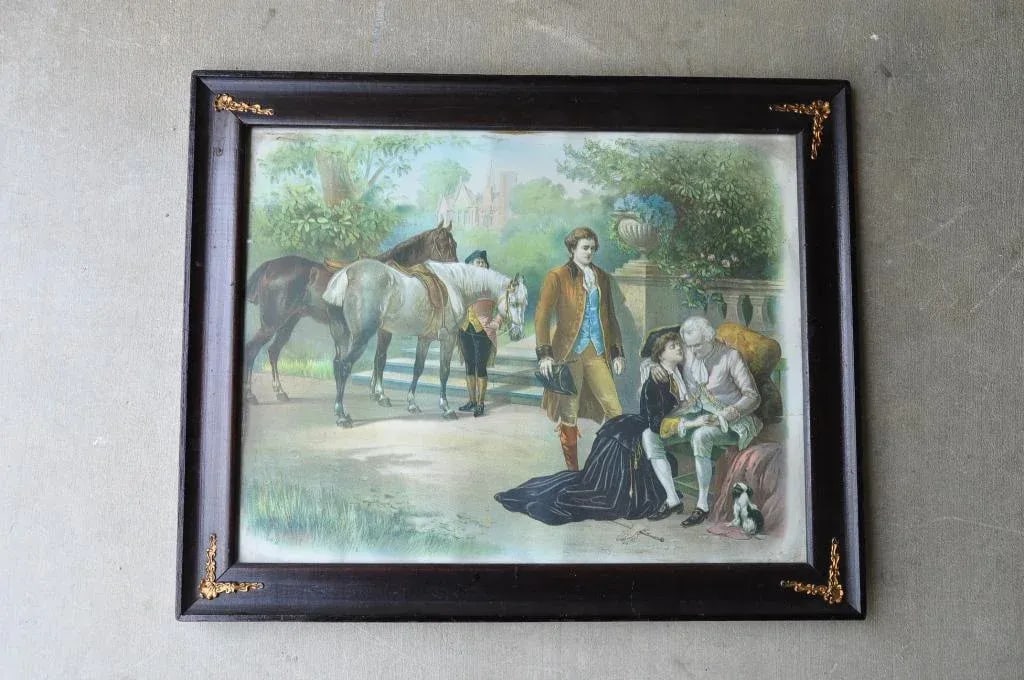 Vintage Framed Chromolithograph Depicting a Farewell Scene - 4
