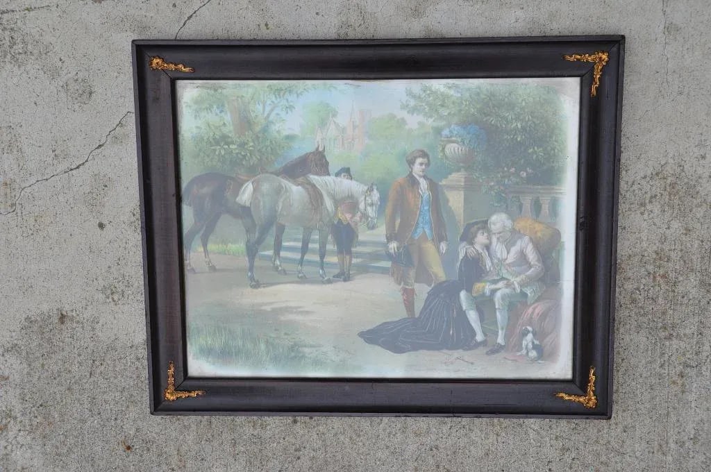 Vintage Framed Chromolithograph Depicting a Farewell Scene - 5