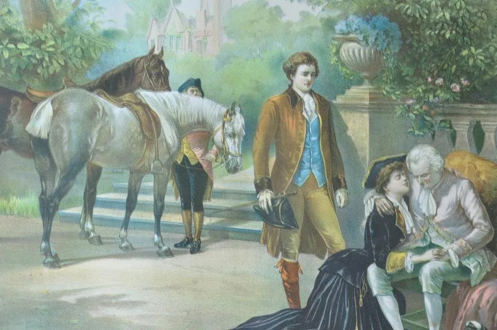 Vintage Framed Chromolithograph Depicting a Farewell Scene - 6