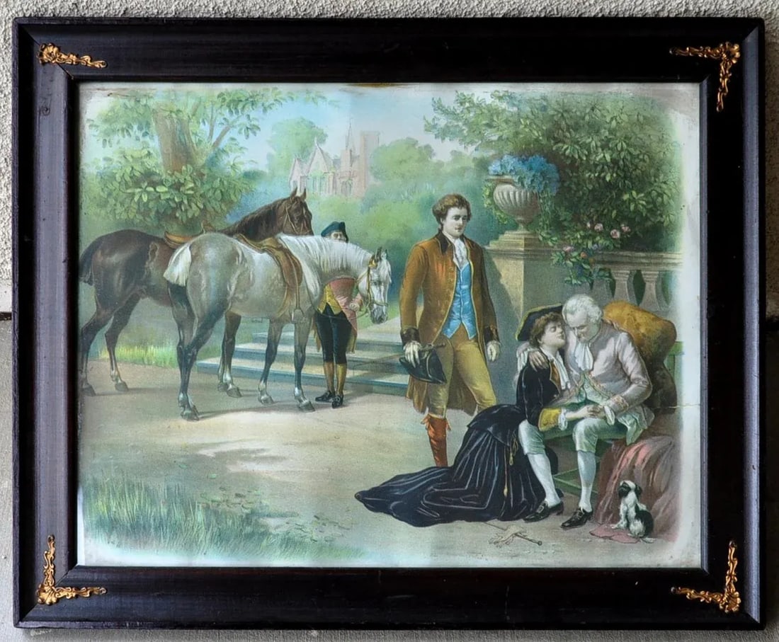 Vintage Framed Chromolithograph Depicting a Farewell Scene - 8