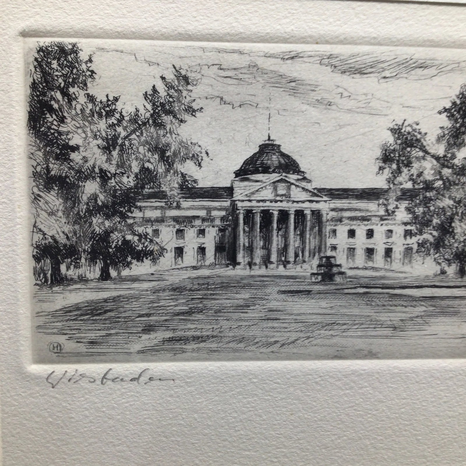 Vintage Pencil Signed Framed Etching of Wiesbaden Kurhaus - 10