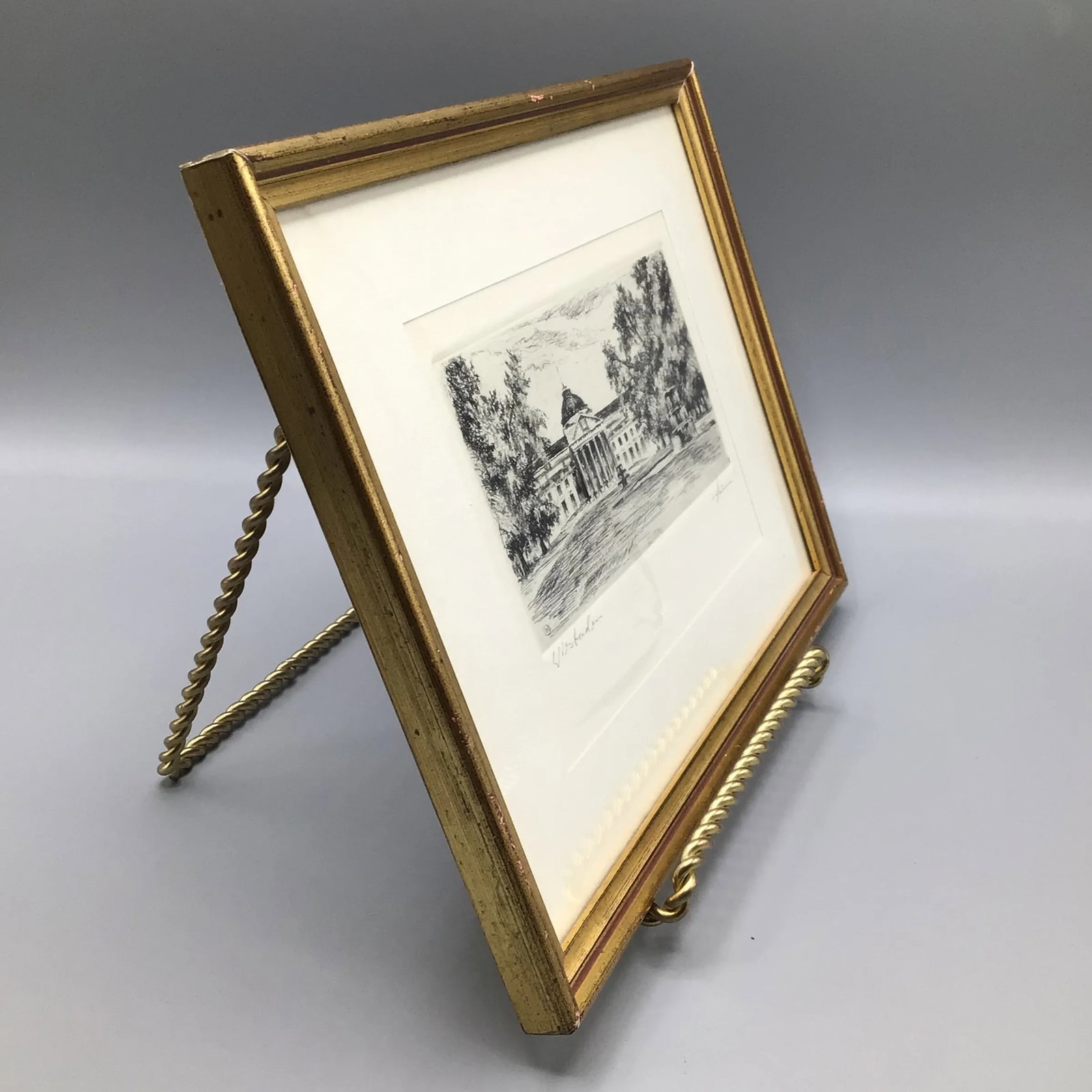 Vintage Pencil Signed Framed Etching of Wiesbaden Kurhaus - 7