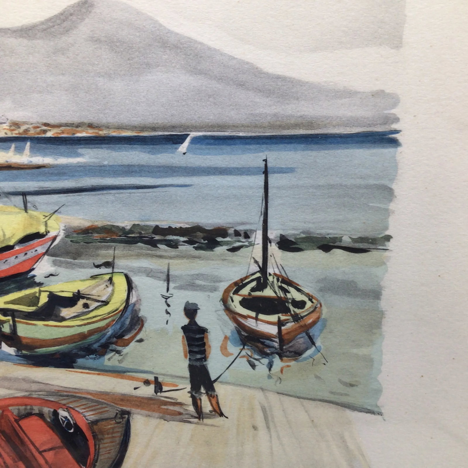 1952 Andrea Curti Framed Napoli Signed Watercolor Fishing Village Scene - 11
