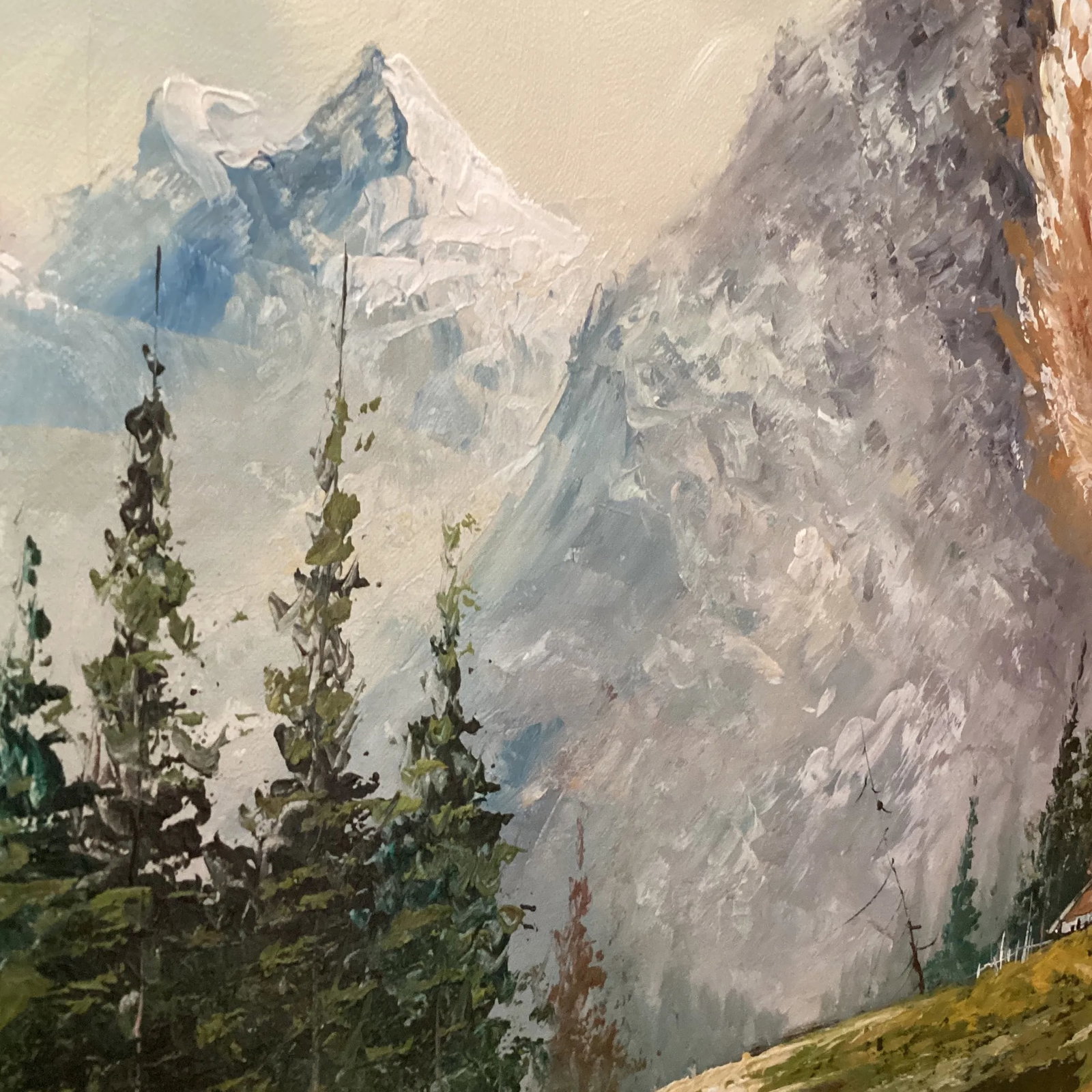 Original Painting of a Mountain Landscape with Lake and Evergreen Trees Signed Framed - 7