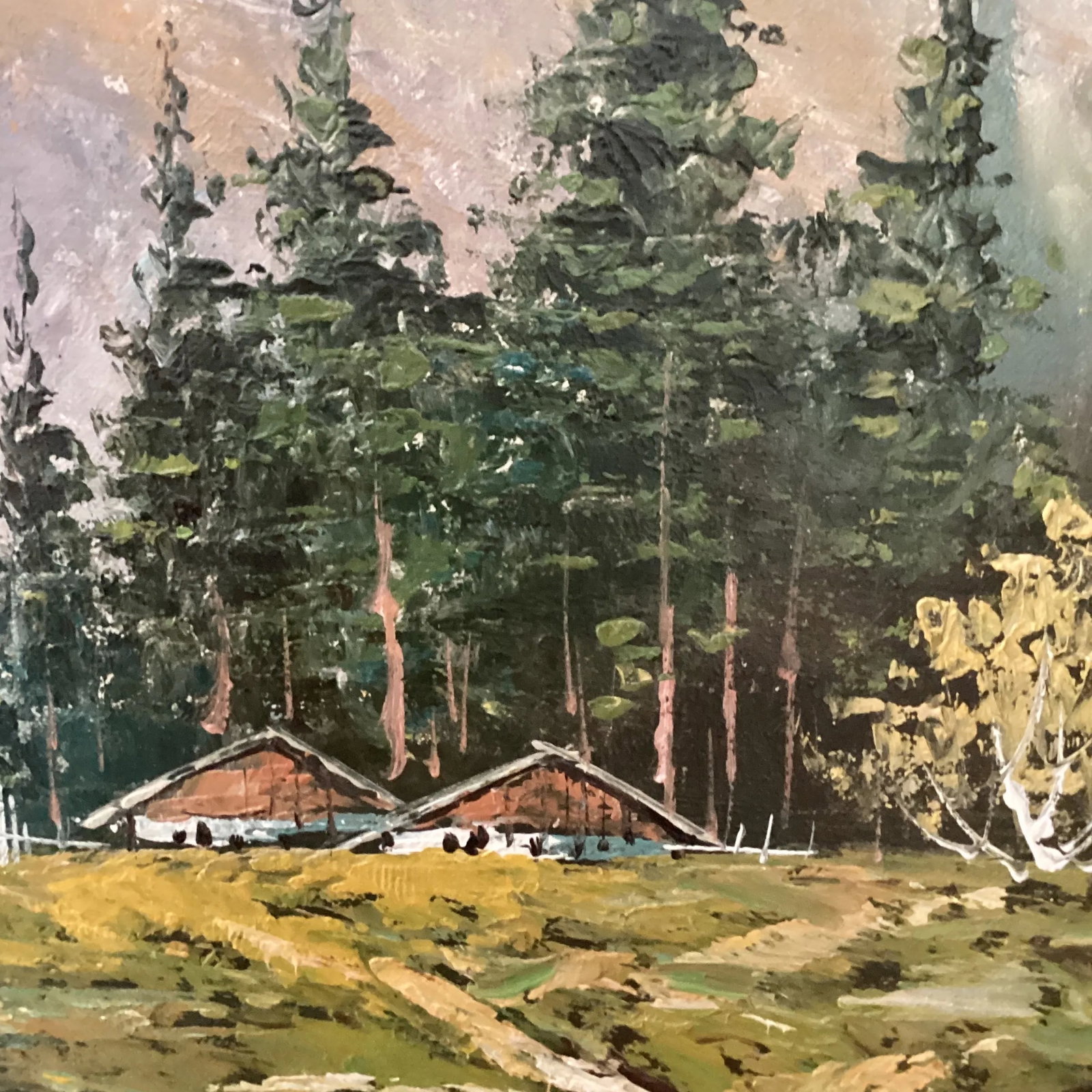 Original Painting of a Mountain Landscape with Lake and Evergreen Trees Signed Framed - 8