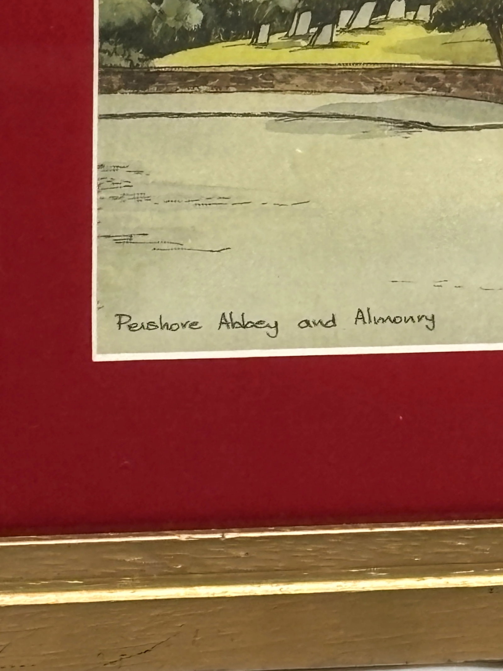 Vintage Framed Signed English Village Scene Pershore Abbey and Almonry - 5