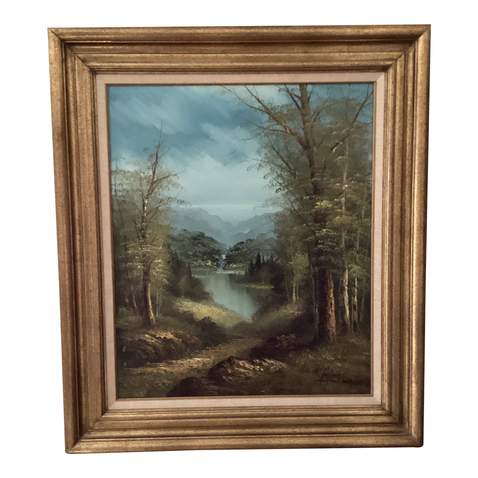 Mid 20th Century Original Landscape Painting on Canvas Framed Artist Signed: This mid 20th century landscape painting is a stunning original piece that is sure to add character to any room. The artist's signature is prominently displayed on the canvas, adding to the