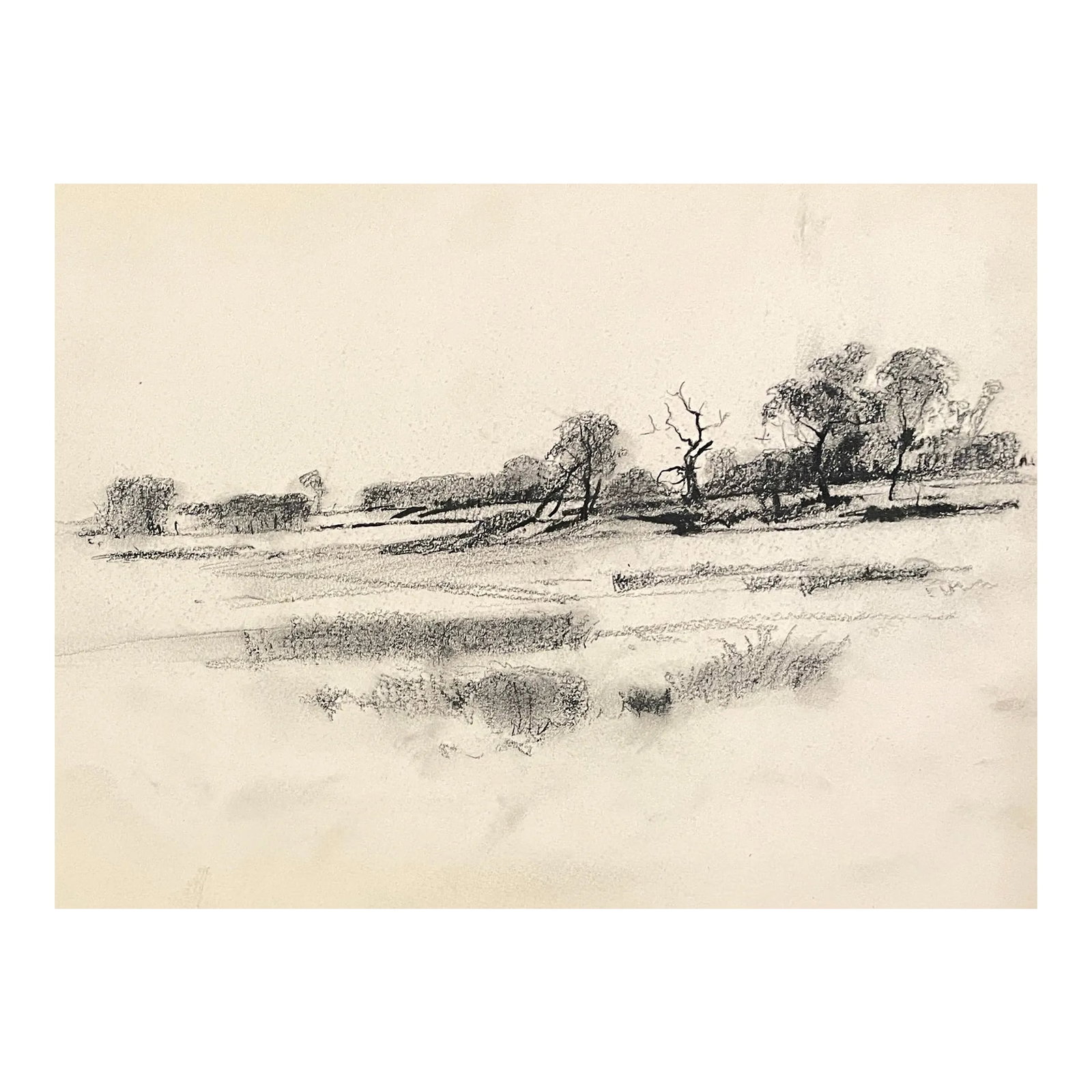1940s Norma Kent Marsh Landscape Drawing: Born in Pittsburgh, American artist Norman Kent (1903 - 1972) attended the Rochester Institute and trained at the Art Students League in New York under Leftwich Dodge. He learned the art of the