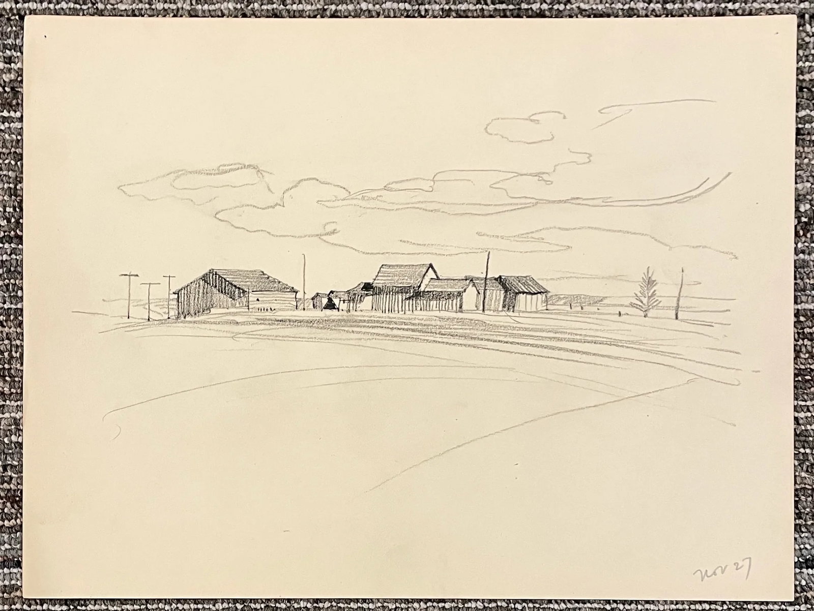 1927 Norman Kent Barn Landscape Drawing - 2
