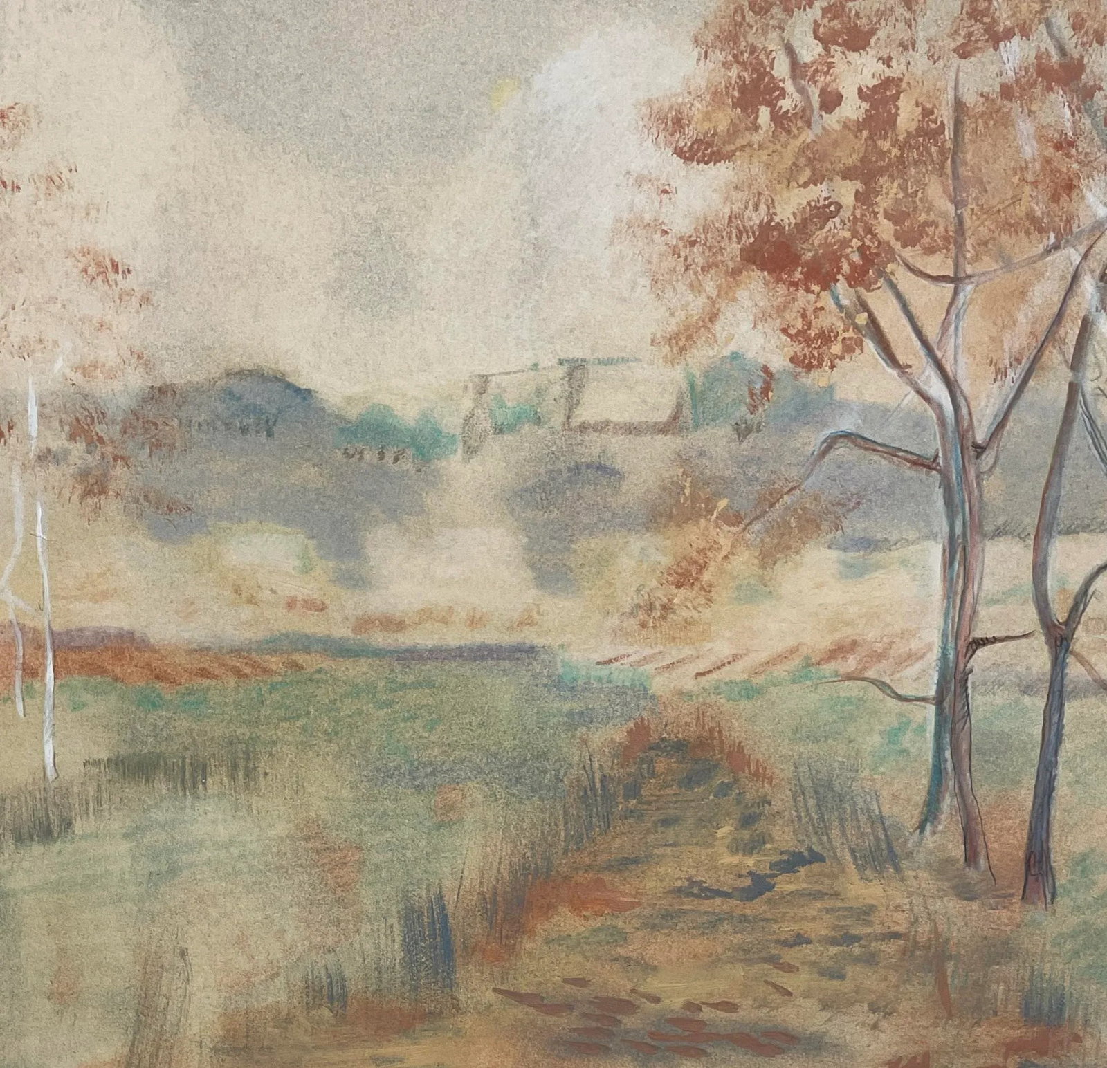 1986 Lazy Day Mixed Media Landscape Monoprint by Lami - 2