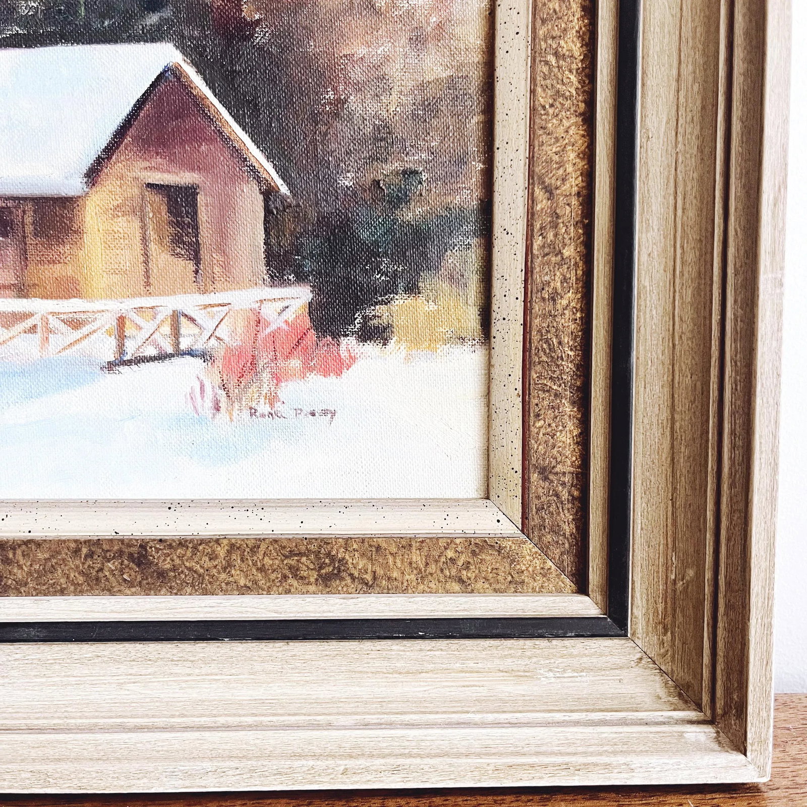 Vintage Mid-Century Original Signed Oil Painting - Snowy House Scene - 3