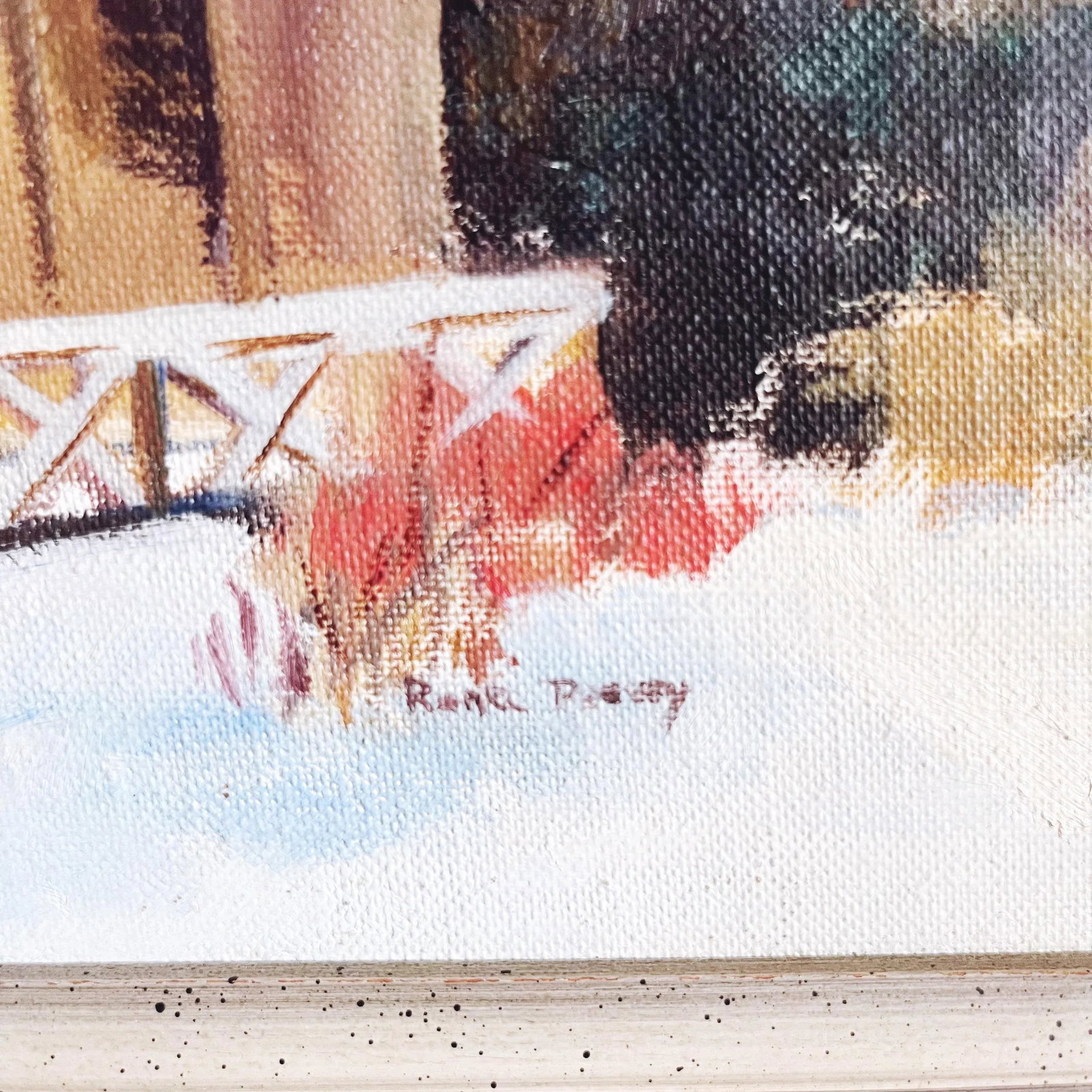 Vintage Mid-Century Original Signed Oil Painting - Snowy House Scene - 4