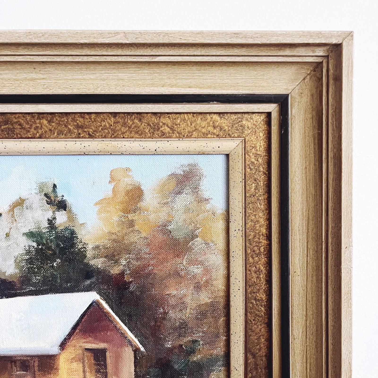 Vintage Mid-Century Original Signed Oil Painting - Snowy House Scene - 5