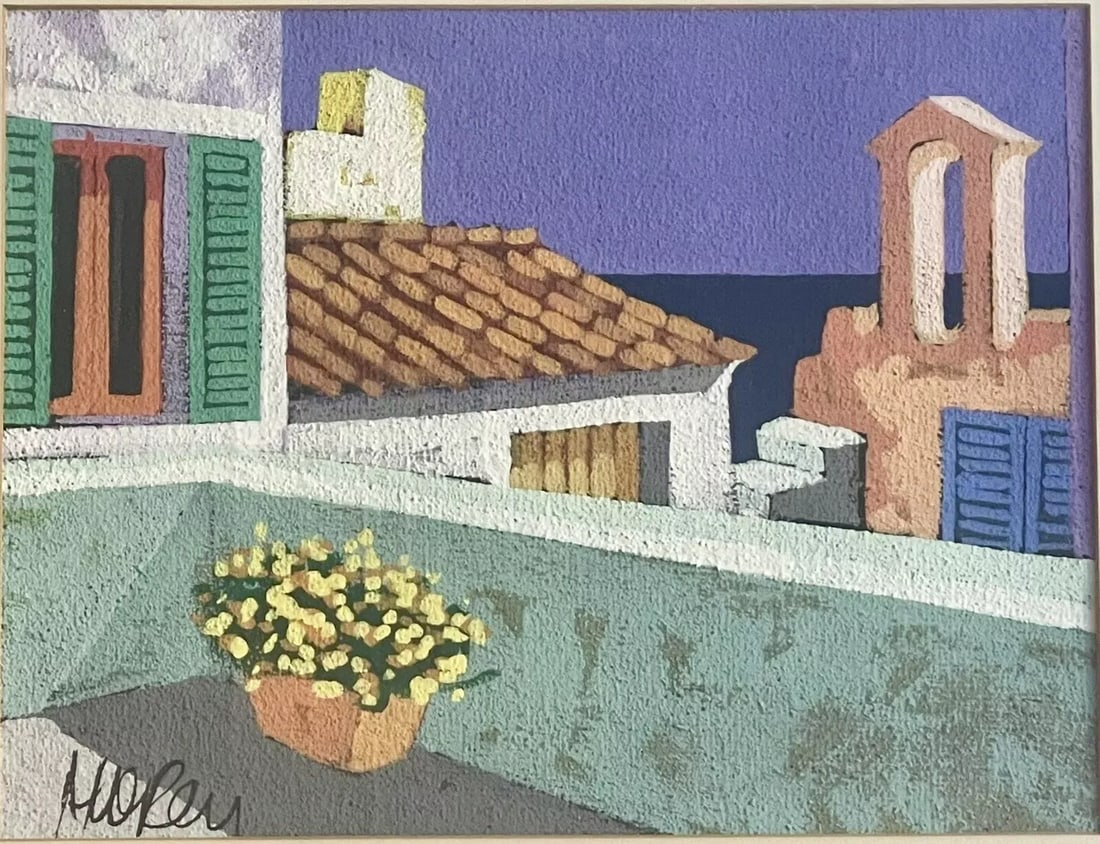 Original Impressionist Fine Art Seaside Roof Painting Colorful Modernist Signed - 2