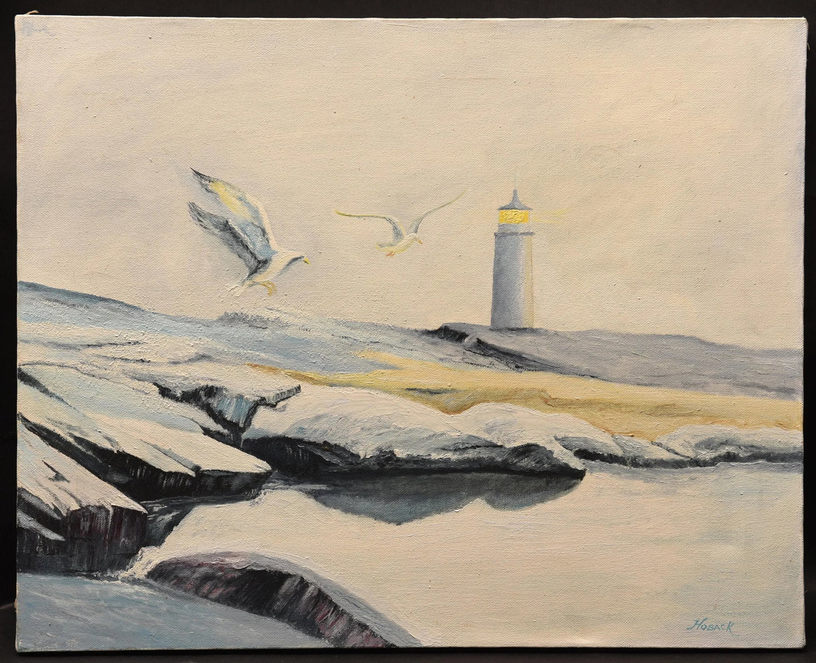 1970s Lighthouse Haven Oil on Canvas - 2
