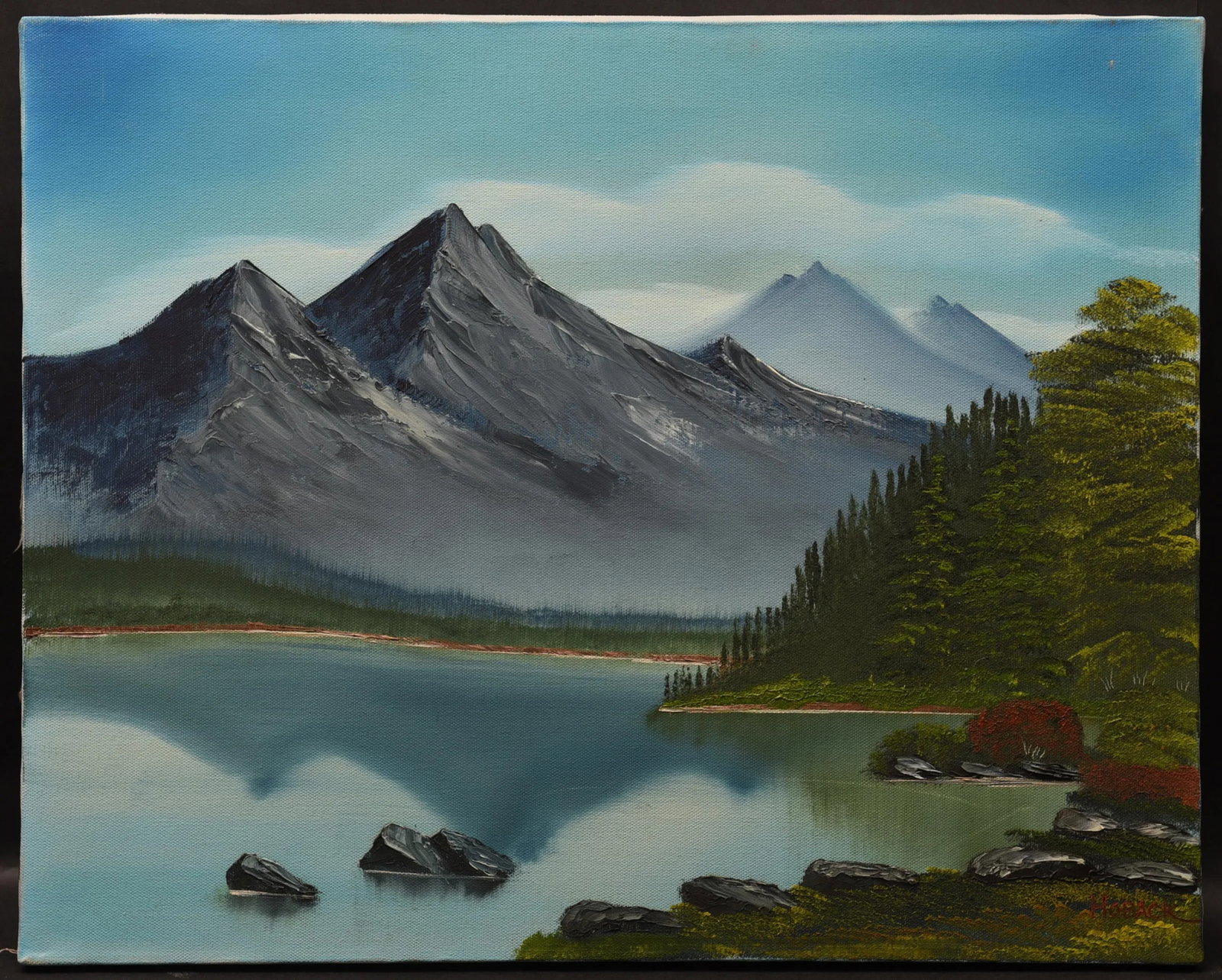 1980s Mountain Serenity Oil on Canvas by Hoback - 2