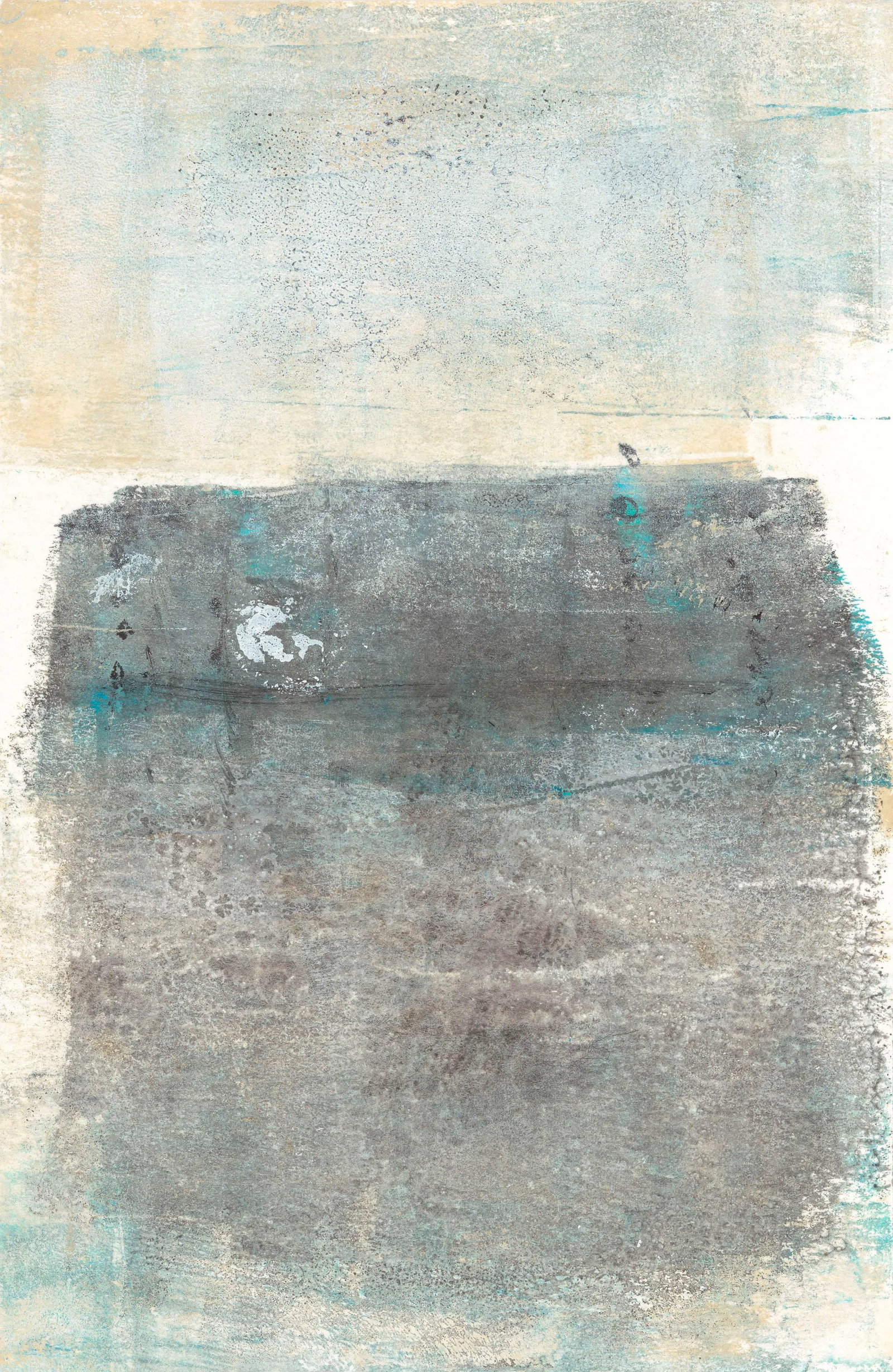 Mesas-05 4*6 Original Abstract Landscape Monoprint Grey Blue Almond by Carrie Bergey - 2
