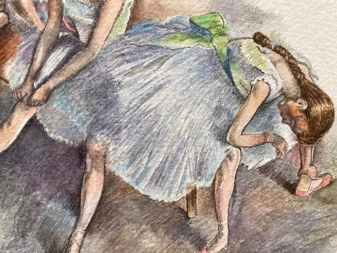 Ballet Dancers Resting, Original Watercolor, Reminiscent of Degas - 4