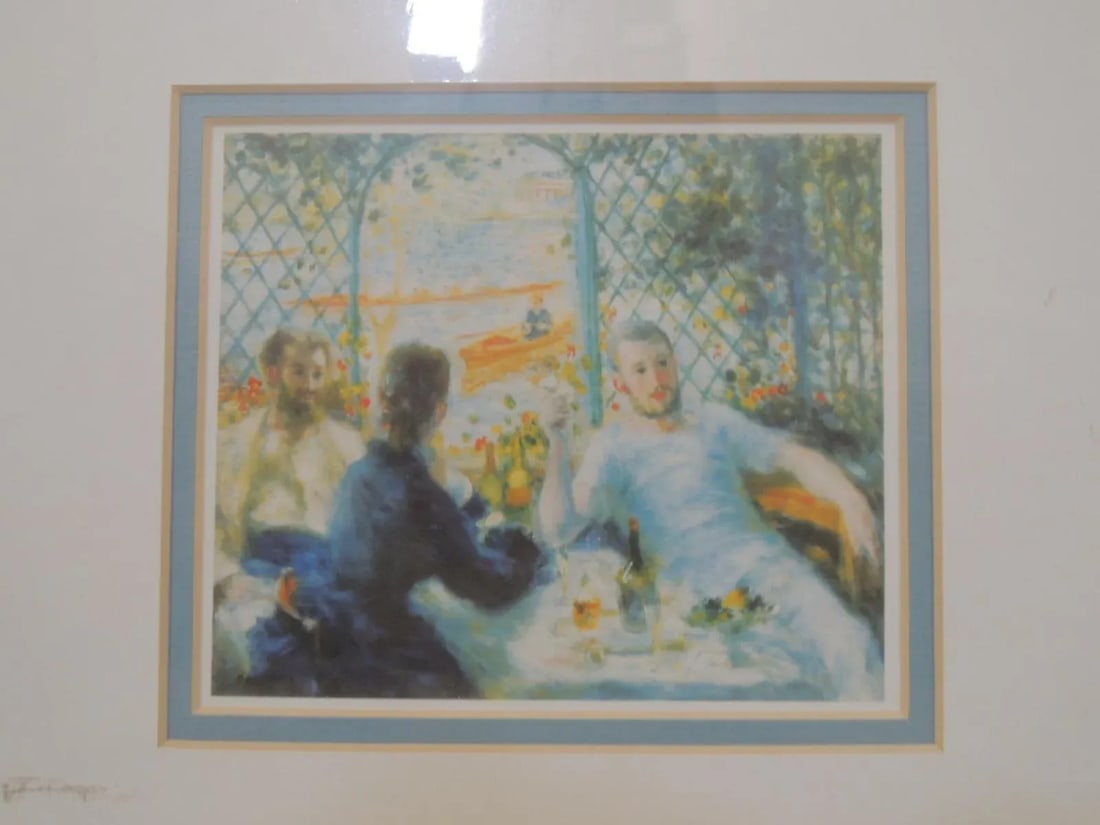 Vintage 1875 "The Rowers Lunch" Oil Painting Reproduction Print Matted by Pierre Auguste Renoir - 2