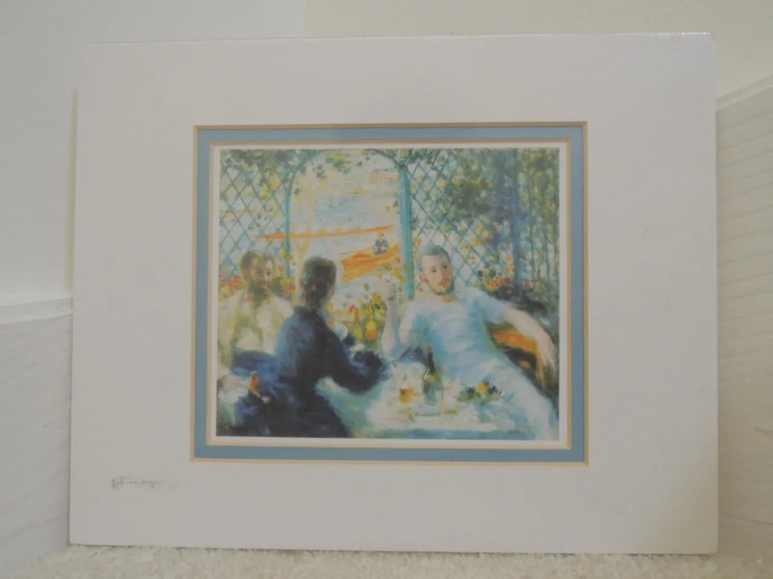 Vintage 1875 "The Rowers Lunch" Oil Painting Reproduction Print Matted by Pierre Auguste Renoir - 6