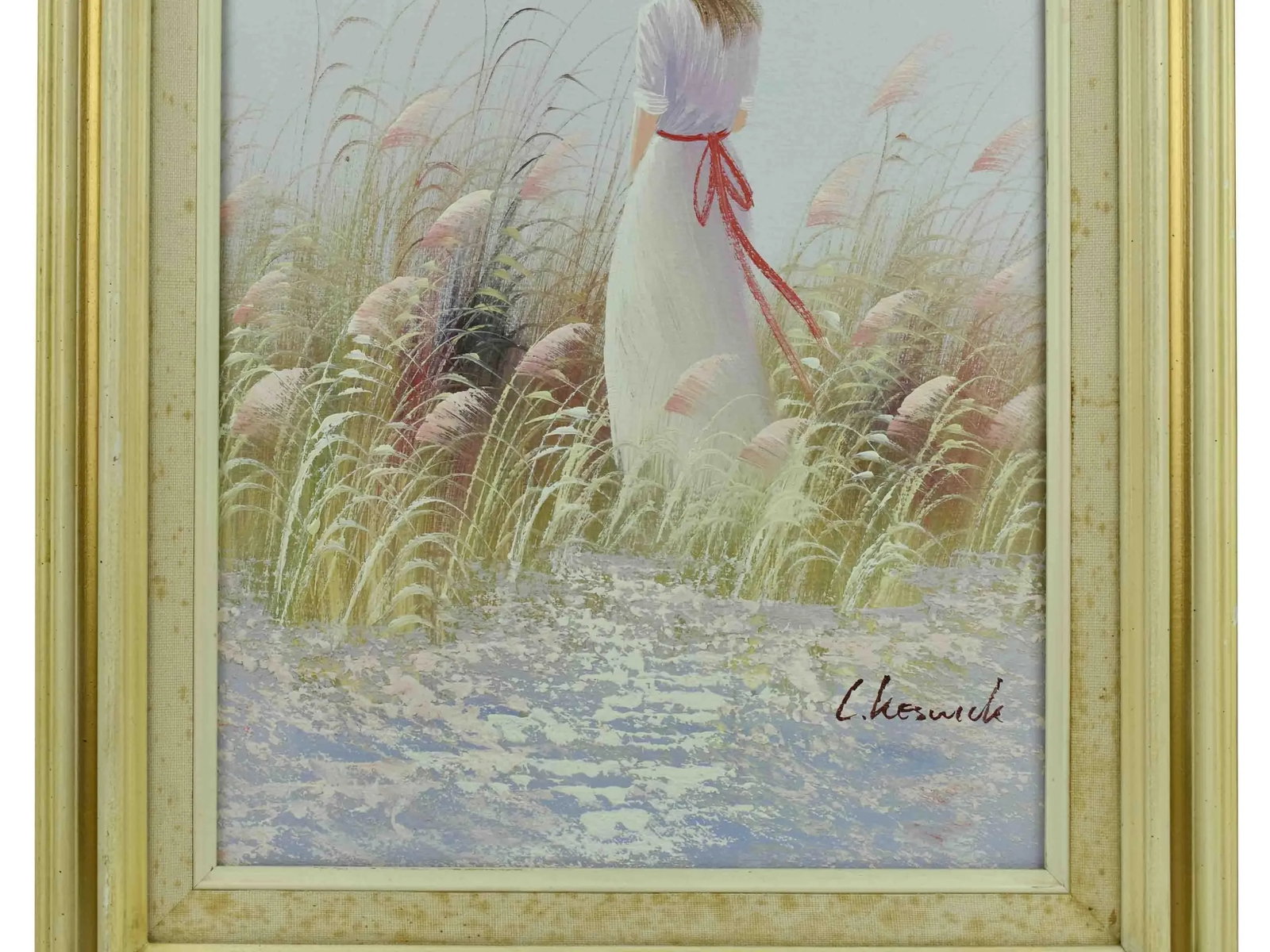 Mid 20th Century a Woman in Beach Seaside Oil Painting Signed, Framed - 4