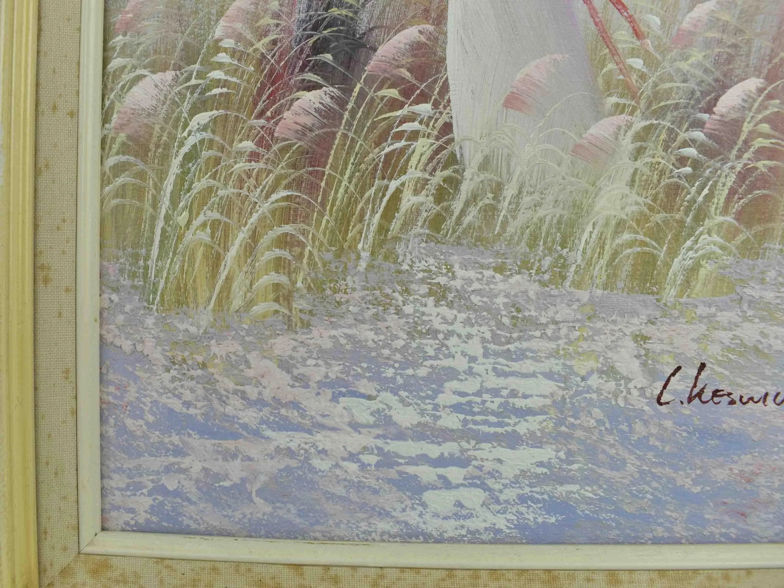 Mid 20th Century a Woman in Beach Seaside Oil Painting Signed, Framed - 7