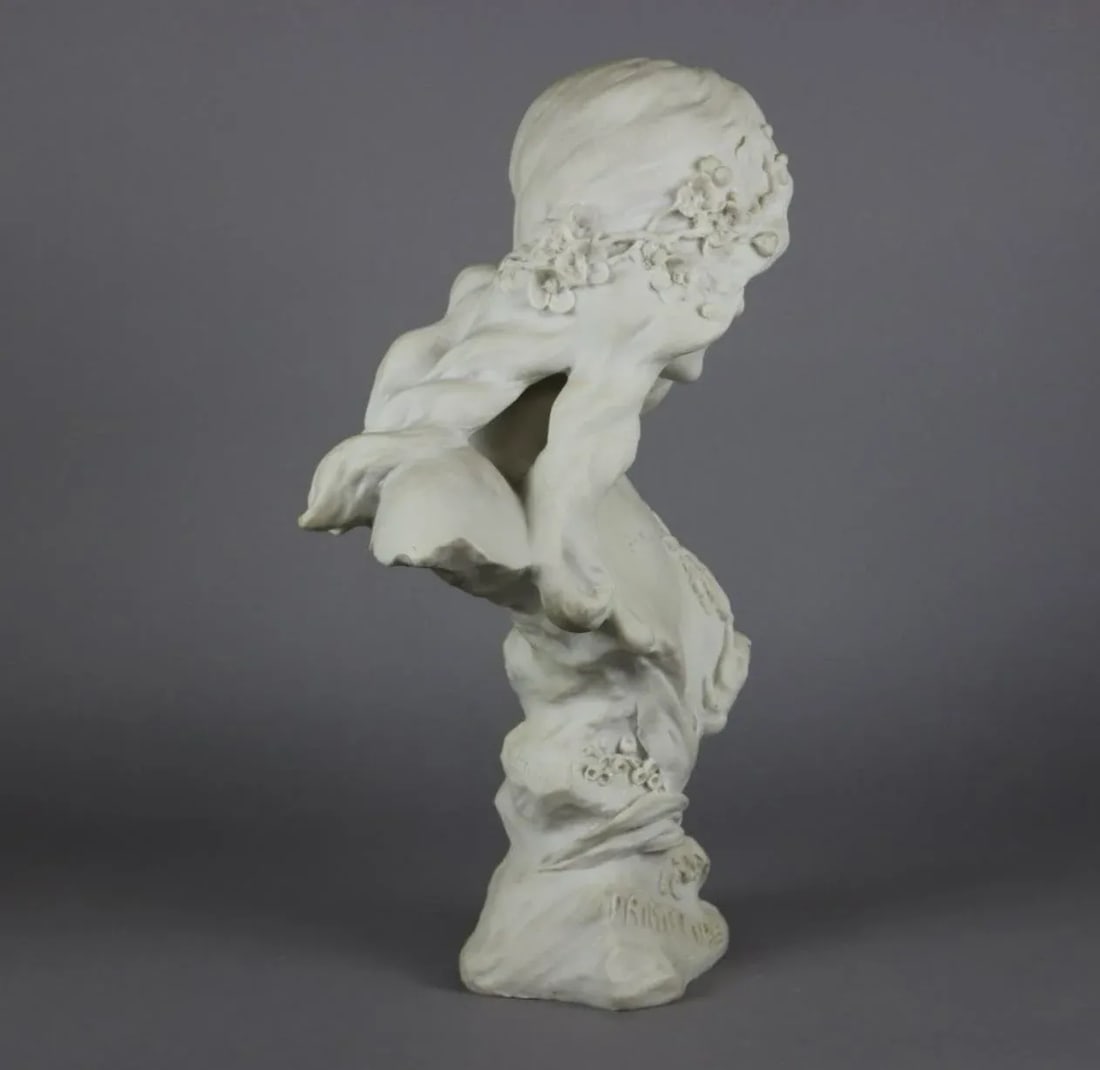 Late 20th Century Art Nouveau 23" Composition Statue Portrait Bust of Le Printemps Spring - 10