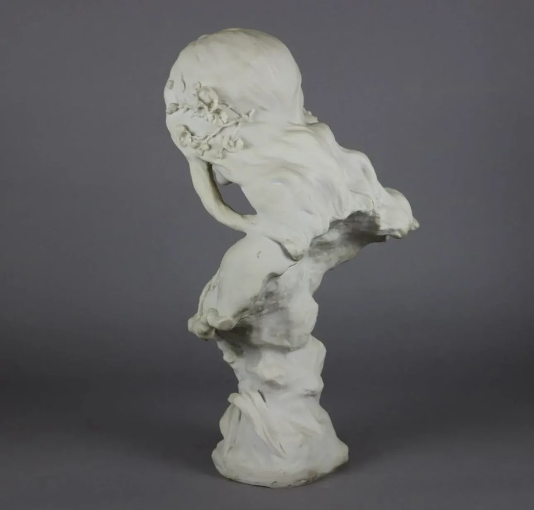 Late 20th Century Art Nouveau 23" Composition Statue Portrait Bust of Le Printemps Spring - 11