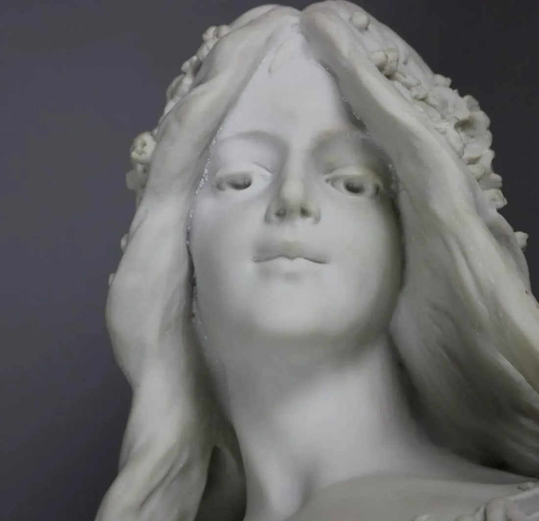 Late 20th Century Art Nouveau 23" Composition Statue Portrait Bust of Le Printemps Spring - 12