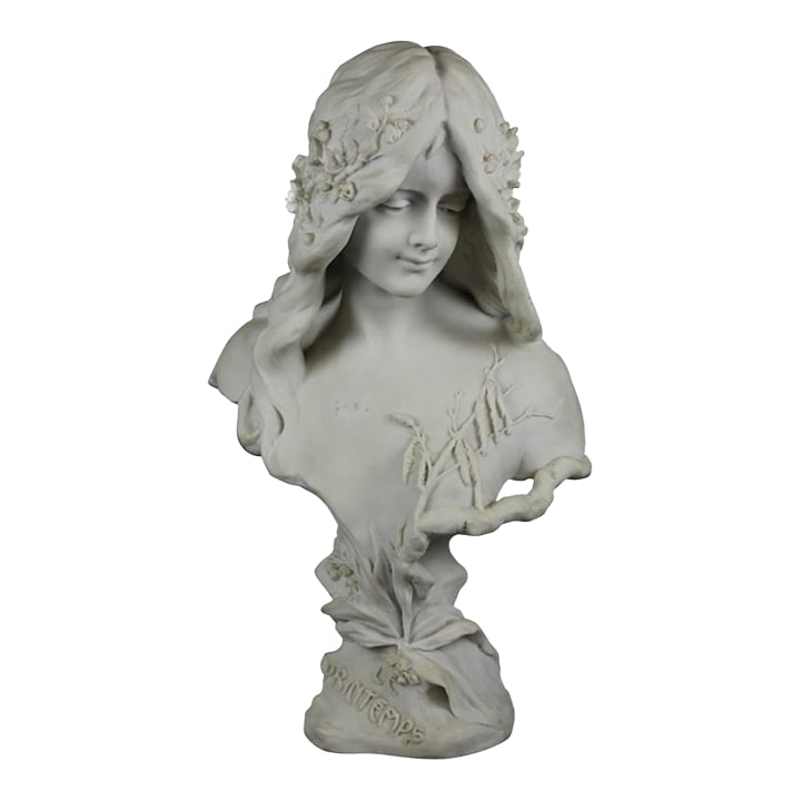 Late 20th Century Art Nouveau 23" Composition Statue Portrait Bust of Le Printemps Spring (1 of 12)