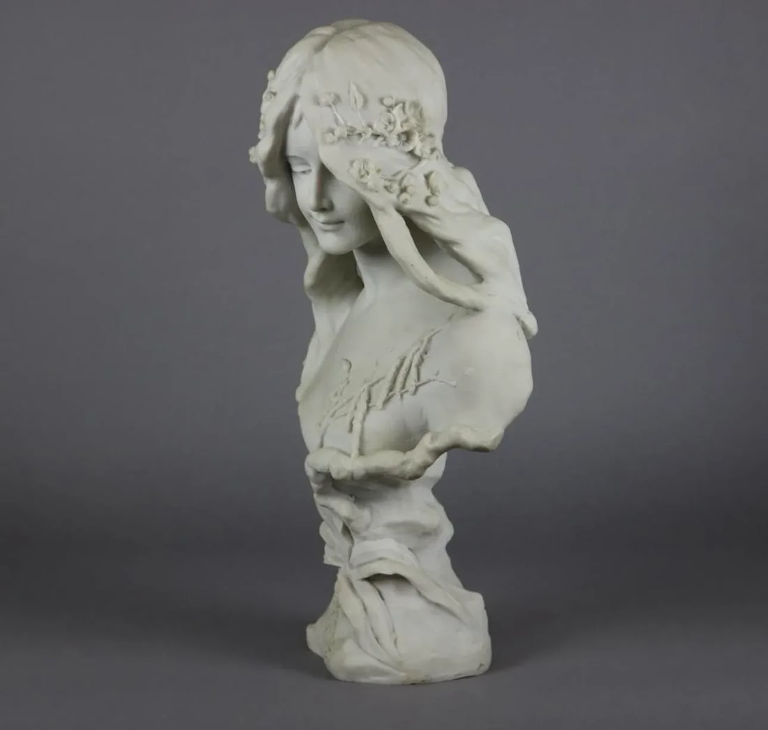 Late 20th Century Art Nouveau 23" Composition Statue Portrait Bust of Le Printemps Spring - 3