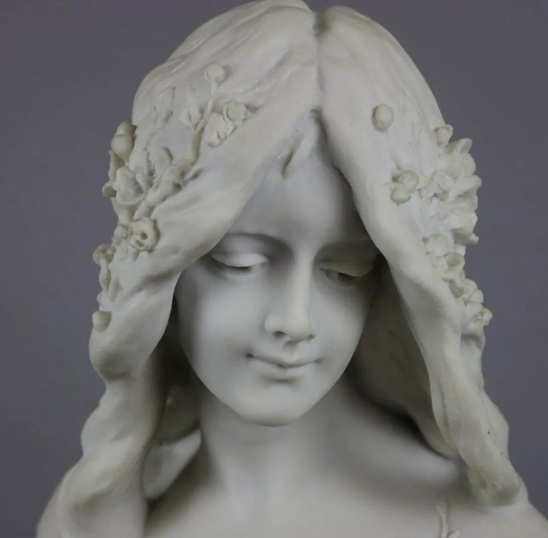 Late 20th Century Art Nouveau 23" Composition Statue Portrait Bust of Le Printemps Spring - 5