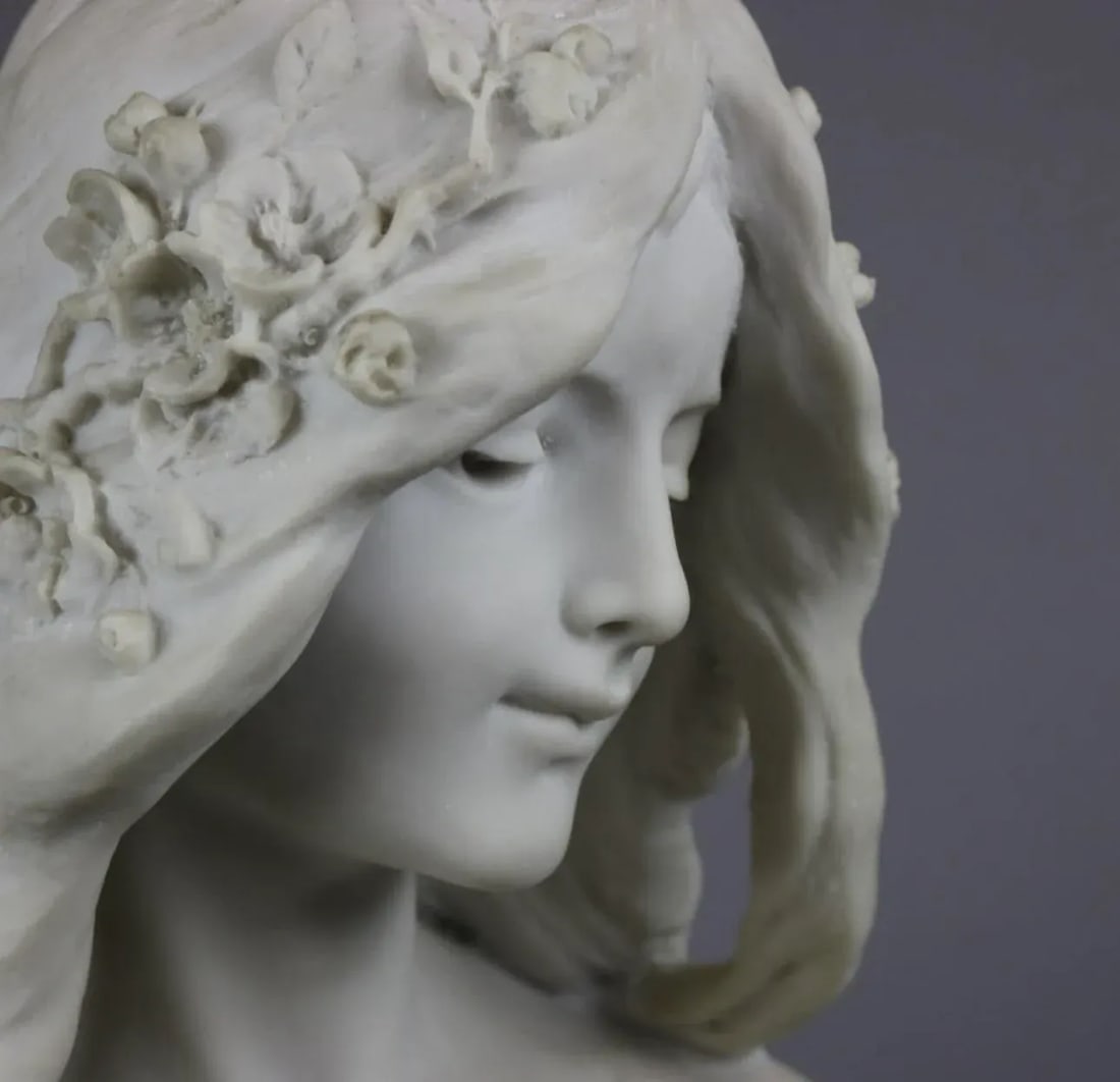 Late 20th Century Art Nouveau 23" Composition Statue Portrait Bust of Le Printemps Spring - 9