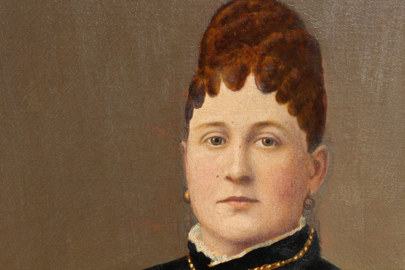 Antique 19 Century Large Oil Painting on Canvas, Female Portrait, Dated 1879, Framed - 10